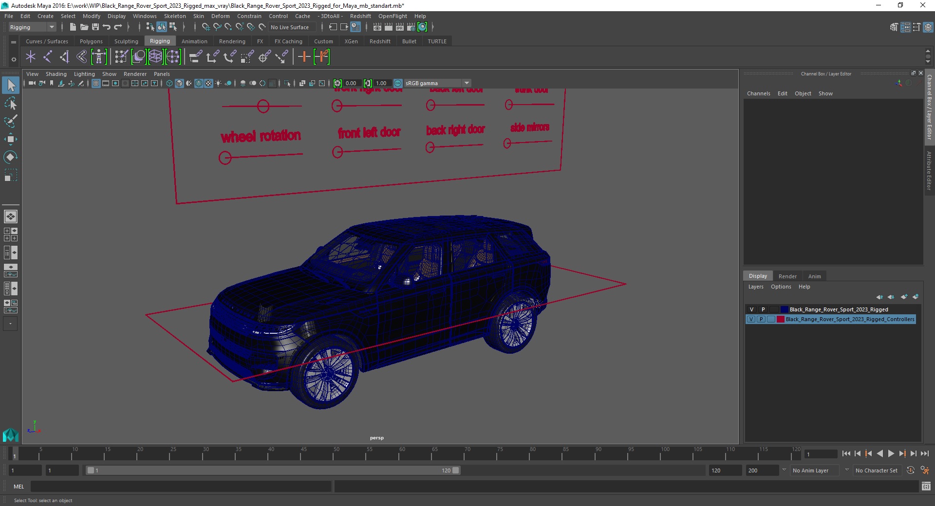 Black Range Rover Sport 2023 Rigged for Maya 3D model