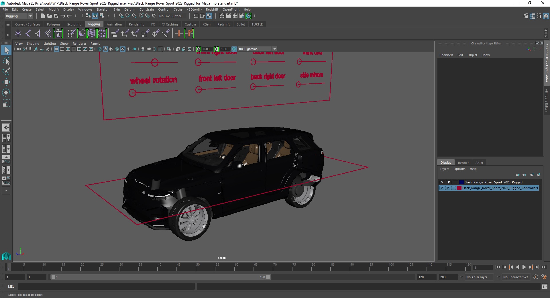 Black Range Rover Sport 2023 Rigged for Maya 3D model