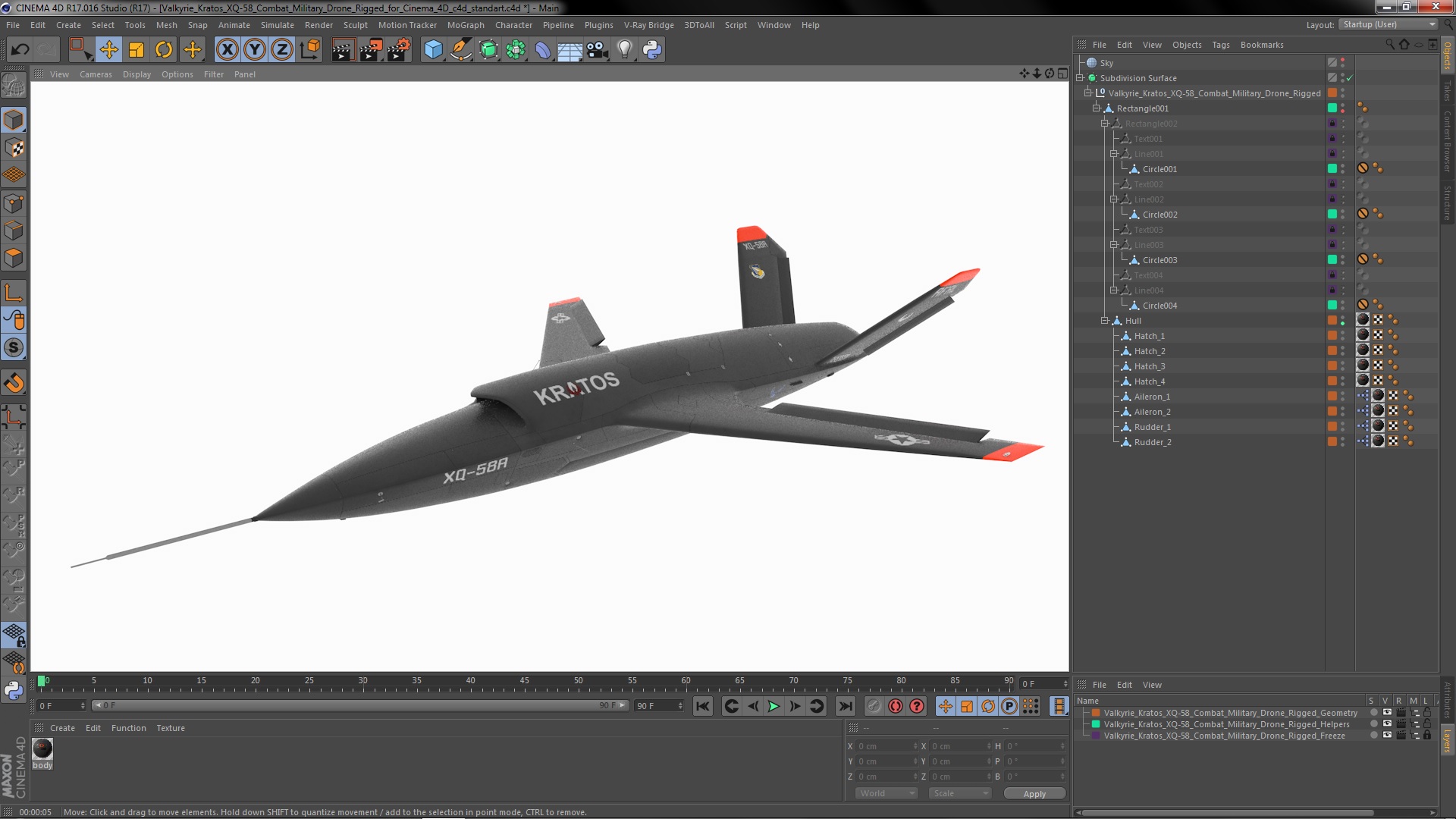 Valkyrie Kratos XQ-58 Combat Military Drone Rigged for Cinema 4D 3D model