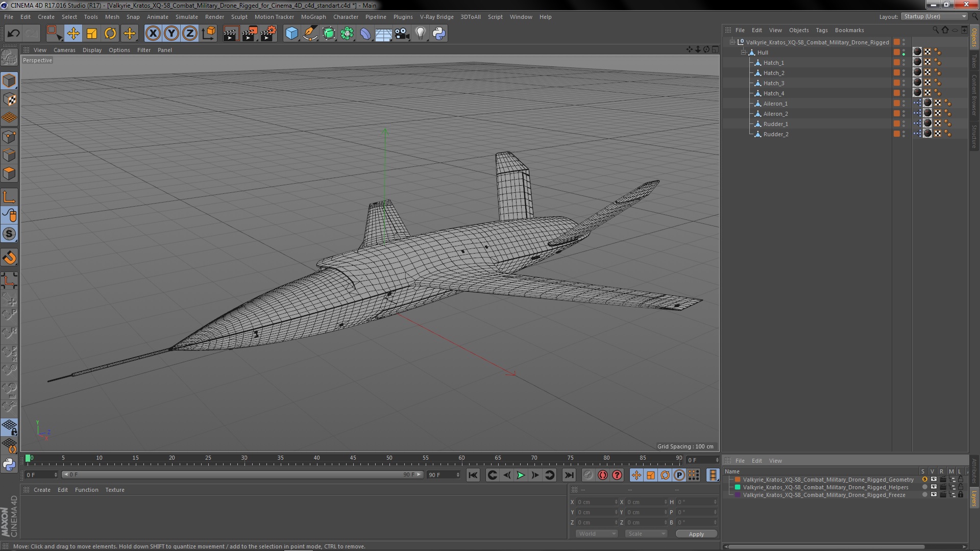 Valkyrie Kratos XQ-58 Combat Military Drone Rigged for Cinema 4D 3D model