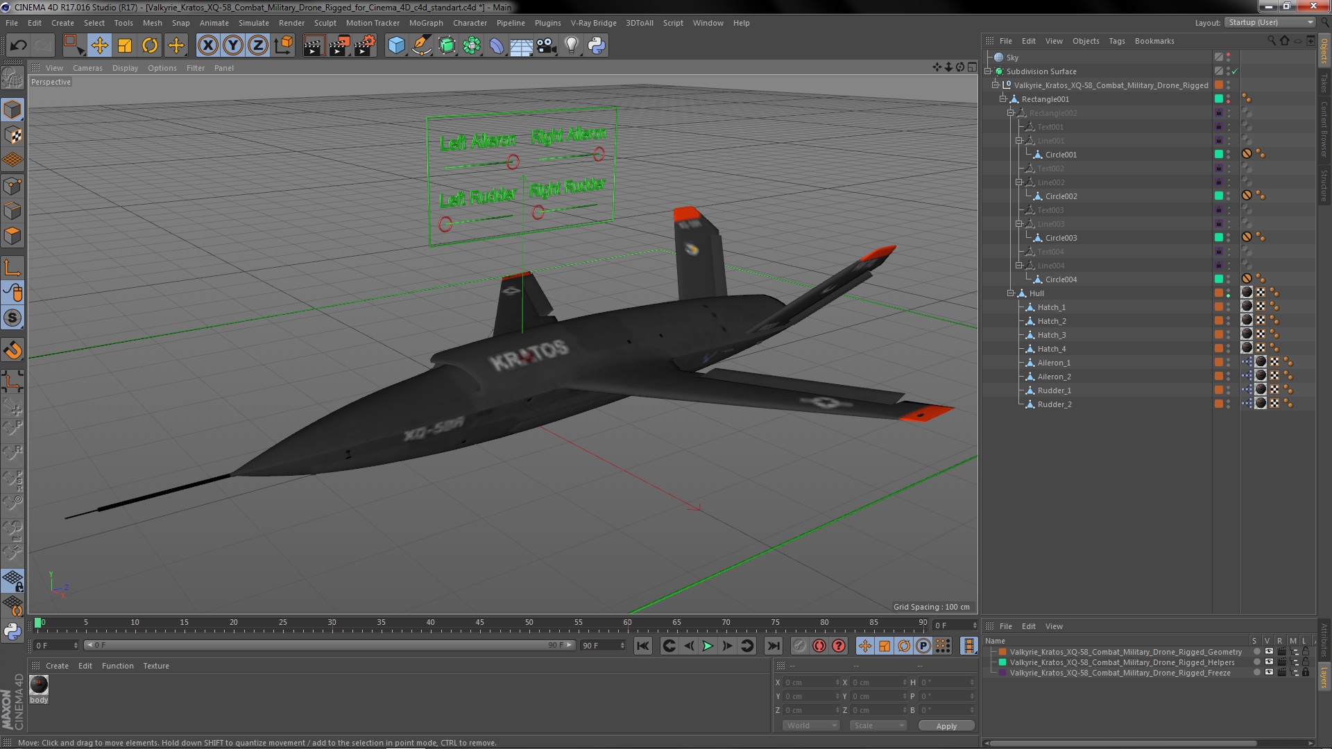 Valkyrie Kratos XQ-58 Combat Military Drone Rigged for Cinema 4D 3D model
