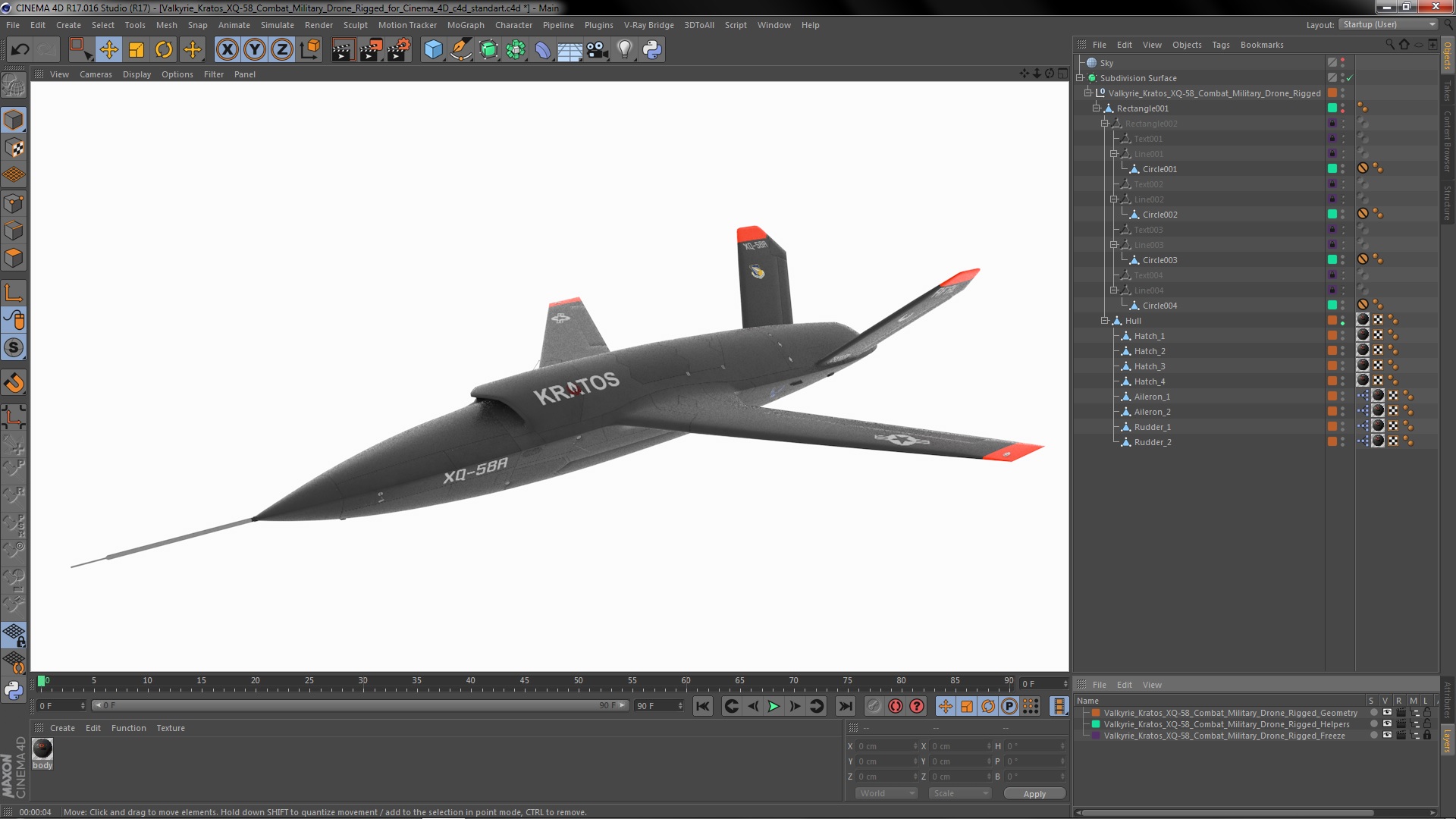 Valkyrie Kratos XQ-58 Combat Military Drone Rigged for Cinema 4D 3D model