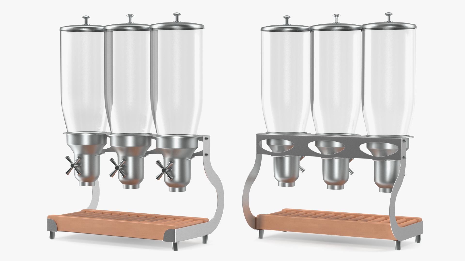 3D Triple Food Dispensers For Kitchen Wooden Base