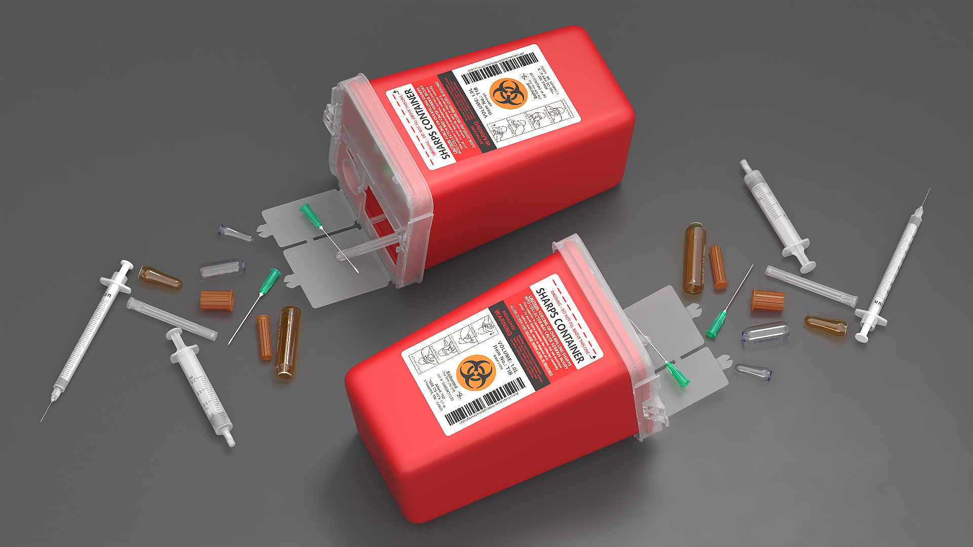 Medical Container with Sharps Scattered 3D model