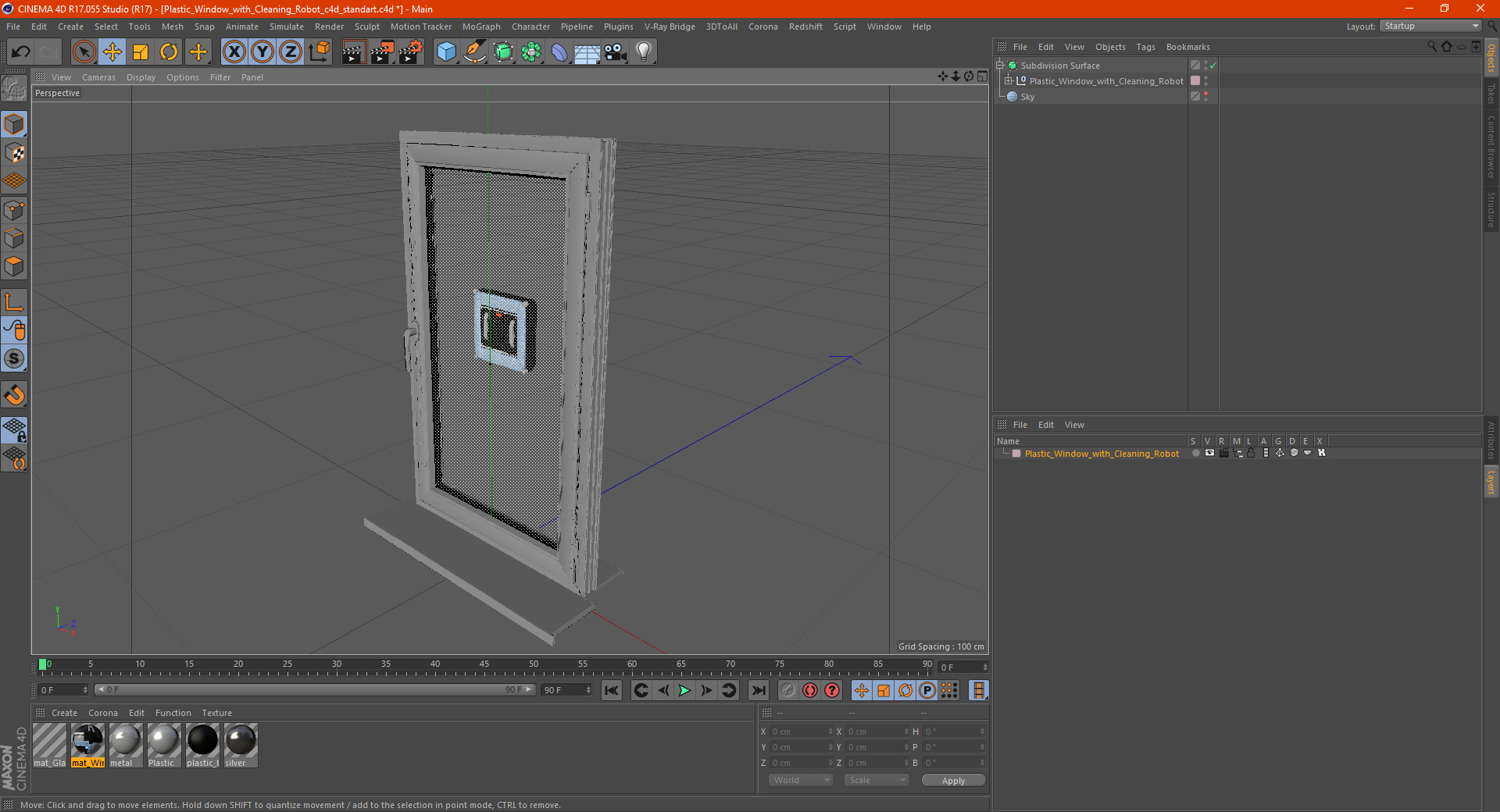 Plastic Window with Cleaning Robot 3D model