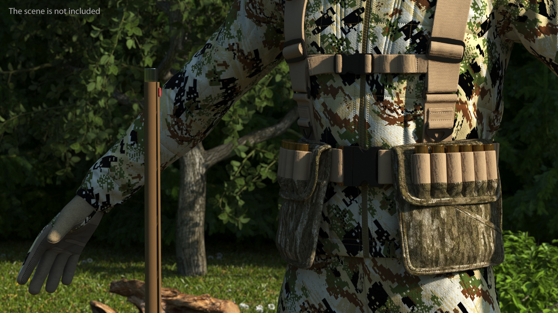 3D Duck Hunter With Gun A-pose in Forest Camo Fur