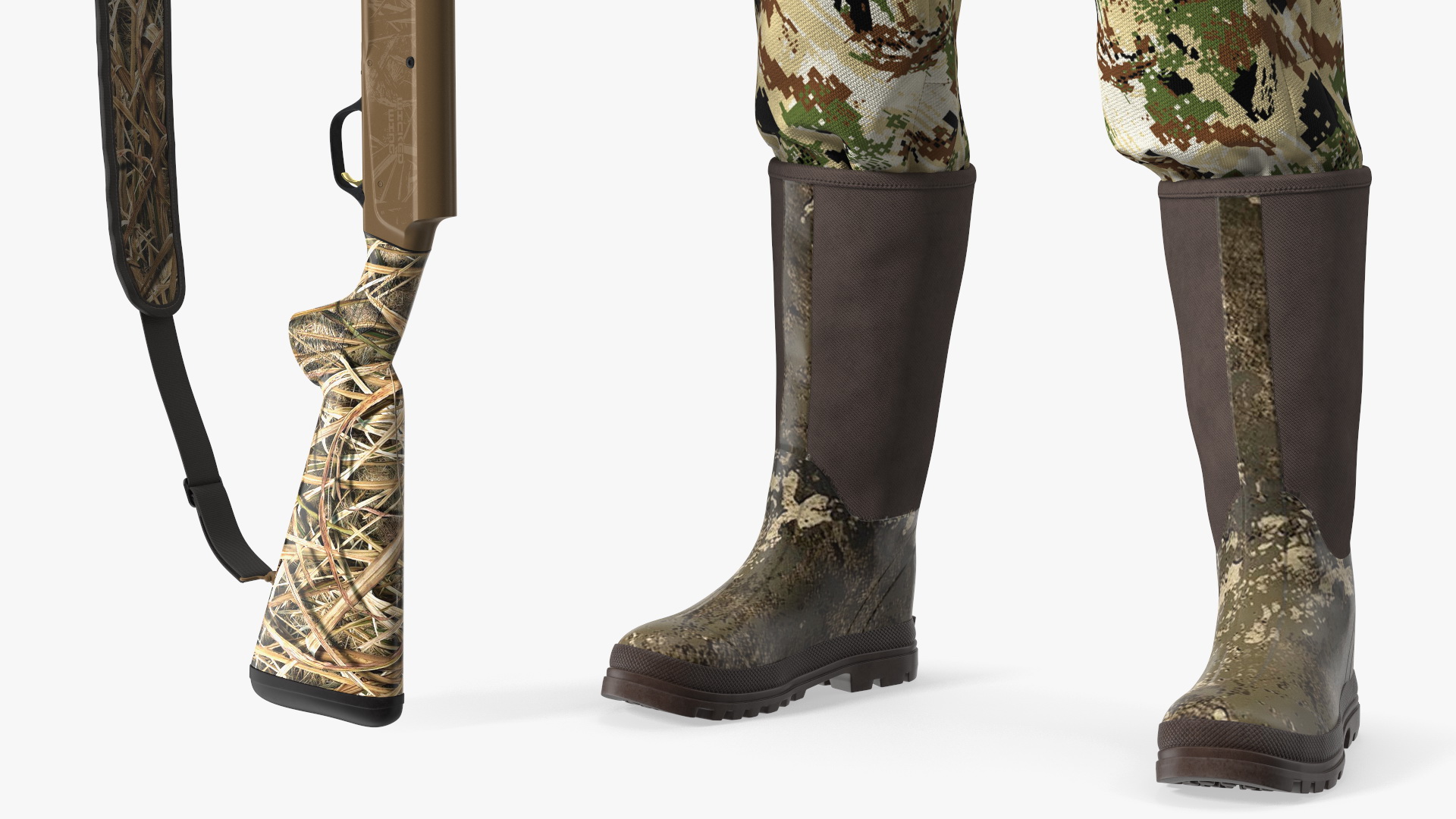 3D Duck Hunter With Gun A-pose in Forest Camo Fur