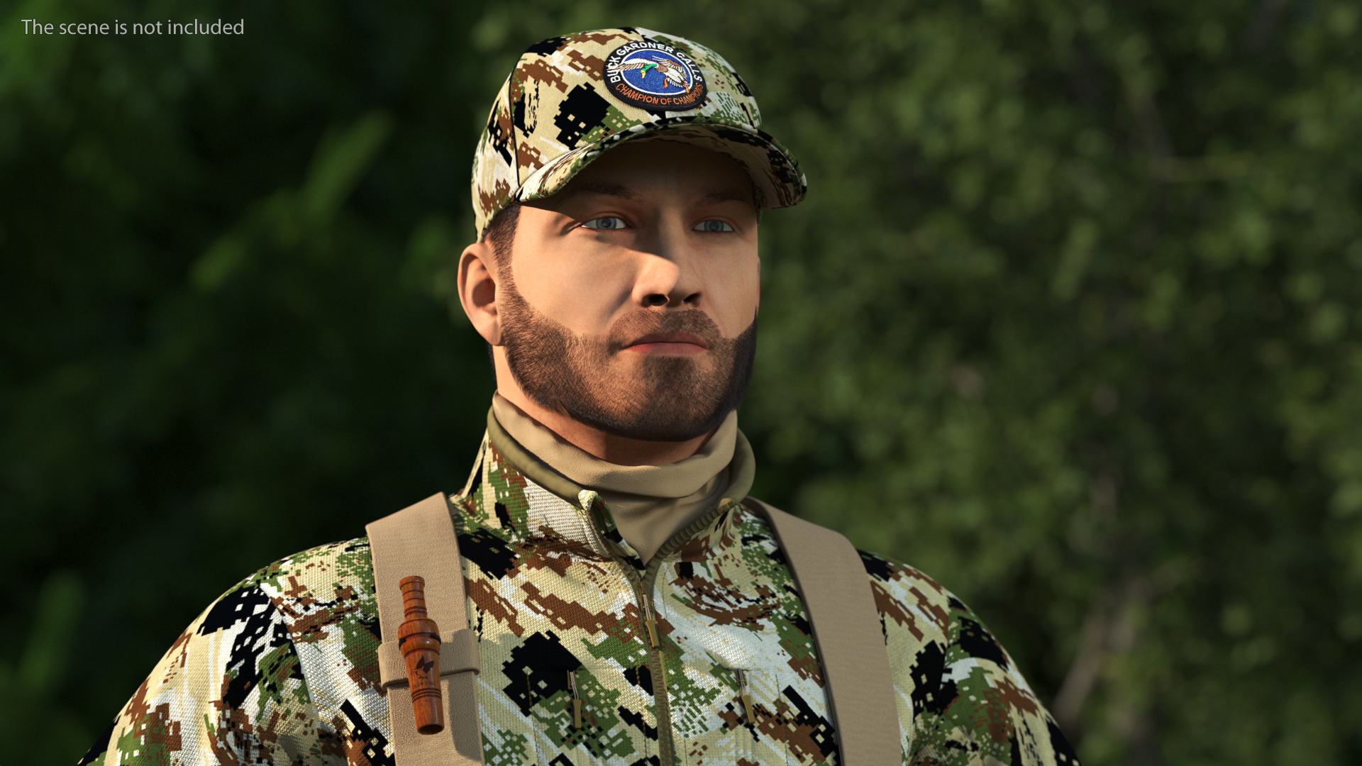3D Duck Hunter With Gun A-pose in Forest Camo Fur
