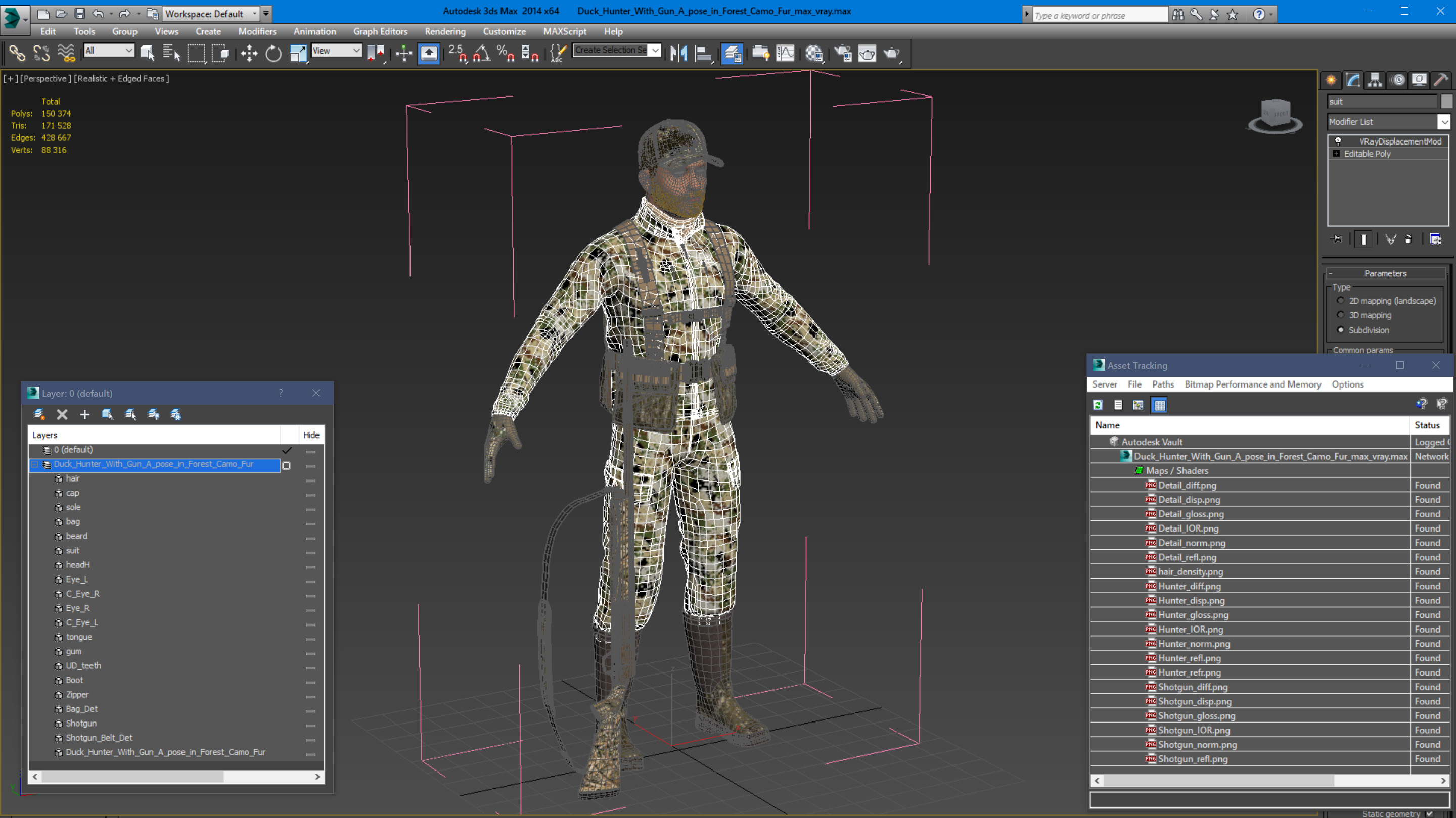 3D Duck Hunter With Gun A-pose in Forest Camo Fur