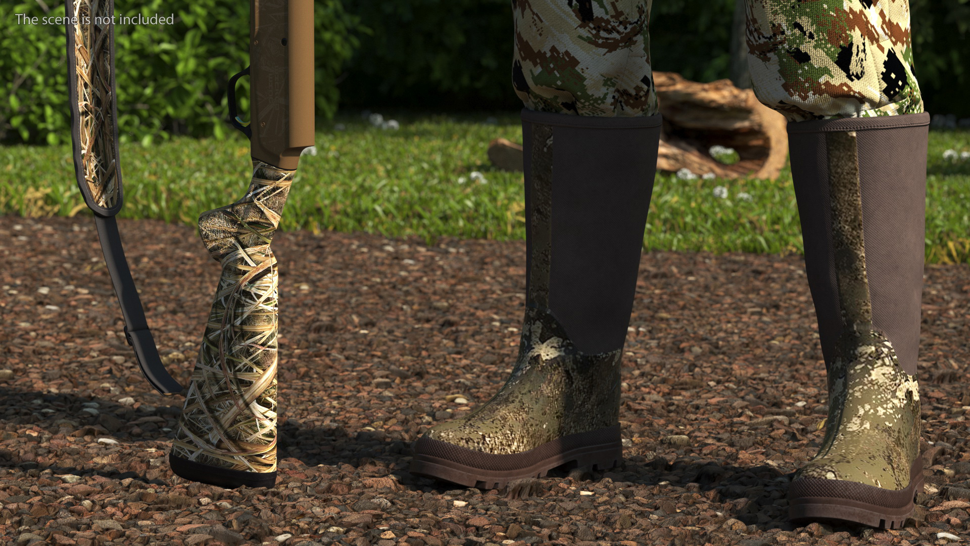 3D Duck Hunter With Gun A-pose in Forest Camo Fur