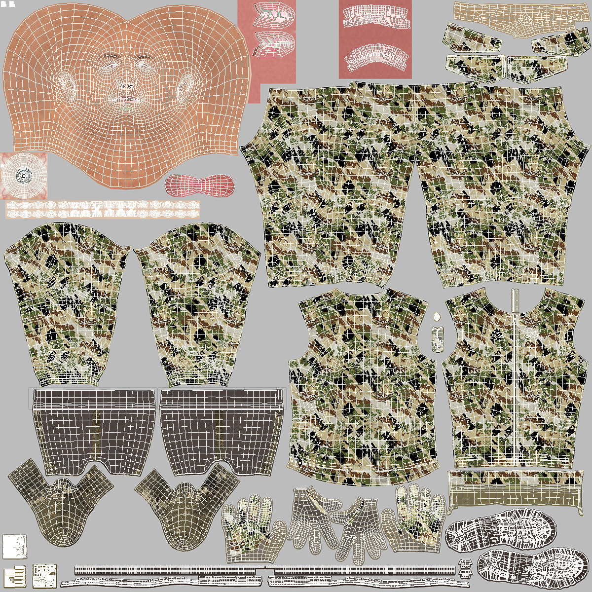 3D Duck Hunter With Gun A-pose in Forest Camo Fur