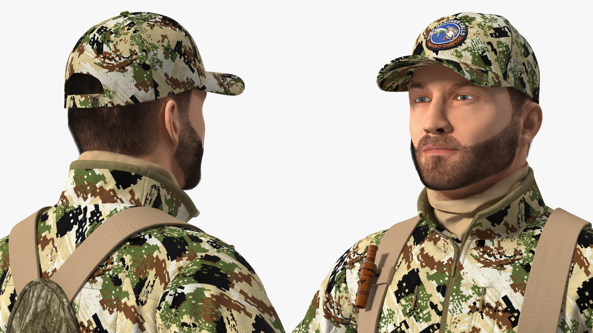 3D Duck Hunter With Gun A-pose in Forest Camo Fur