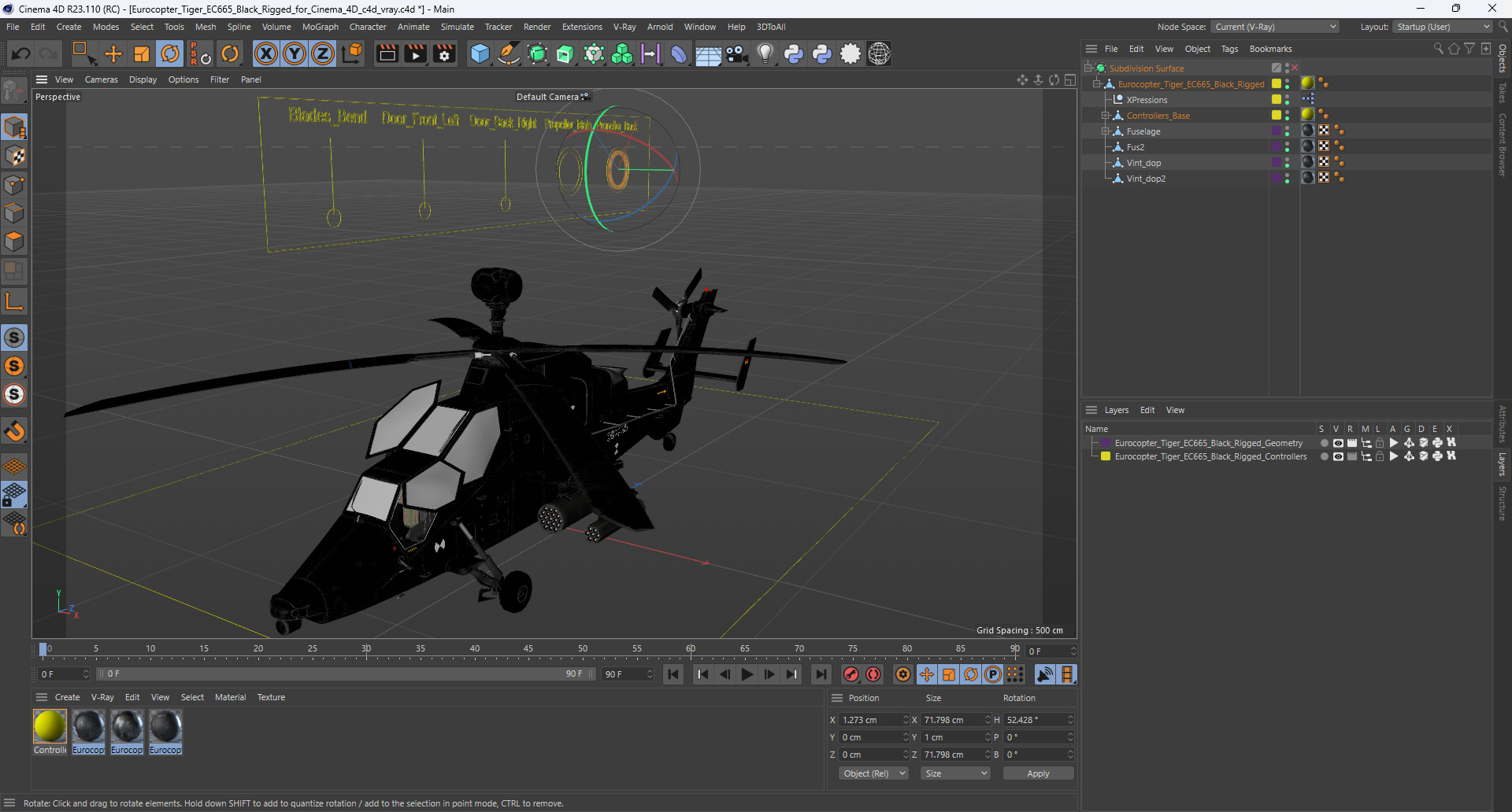 Eurocopter Tiger EC665 Black Rigged for Cinema 4D 3D model