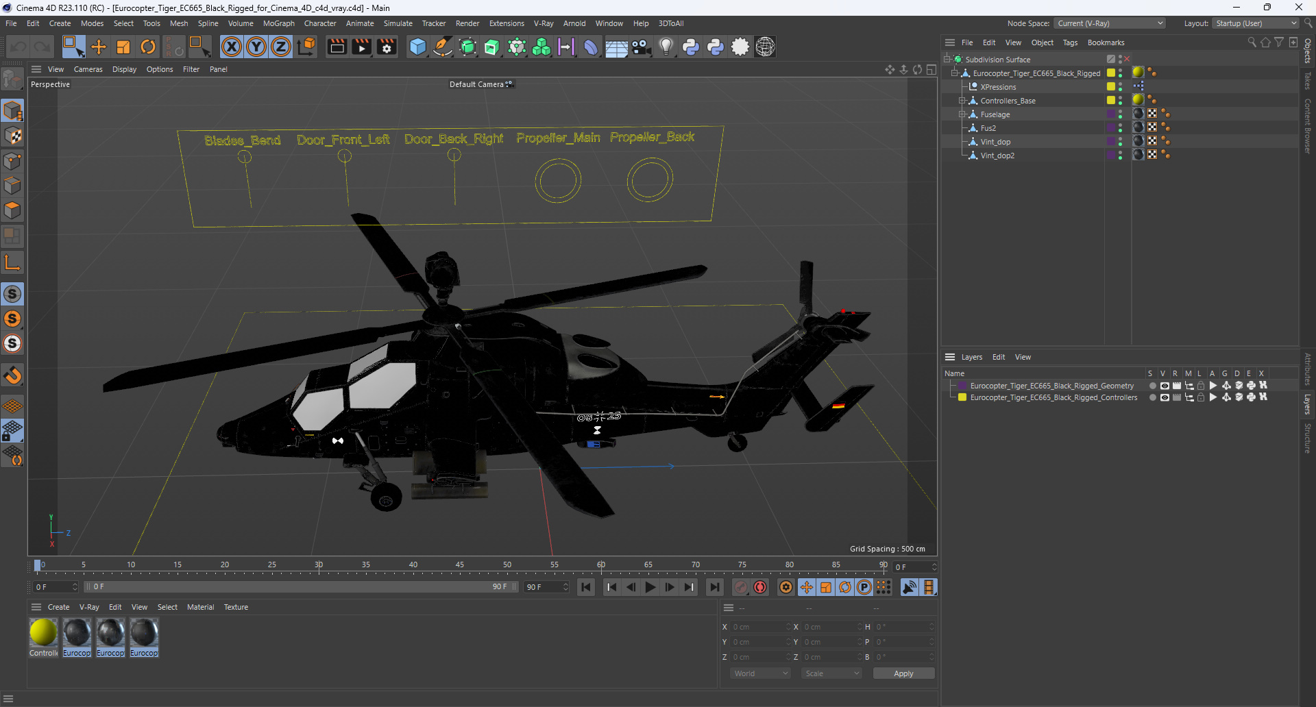 Eurocopter Tiger EC665 Black Rigged for Cinema 4D 3D model