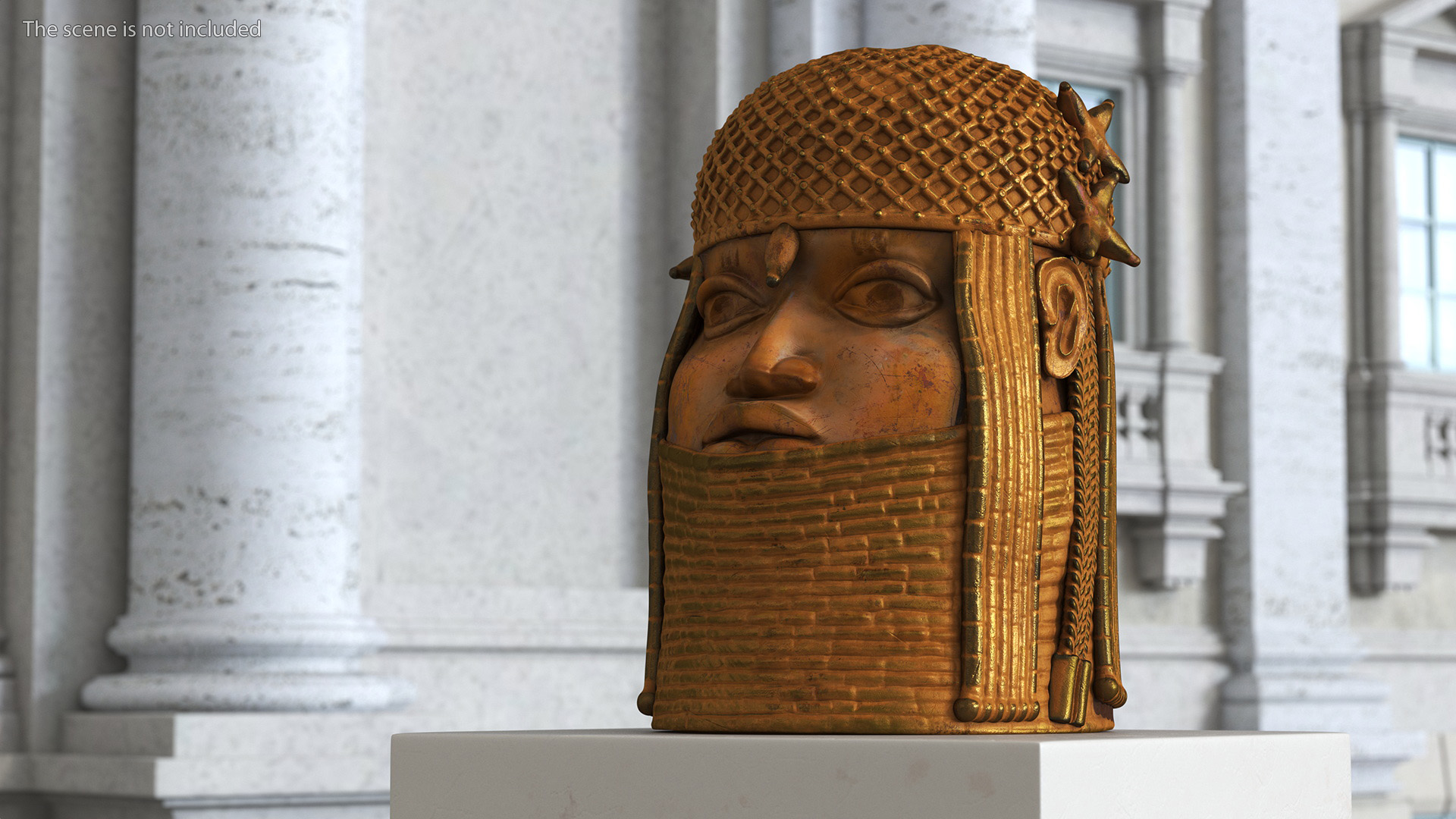 3D Benin Bronze Head Sculpture on a Pedestal
