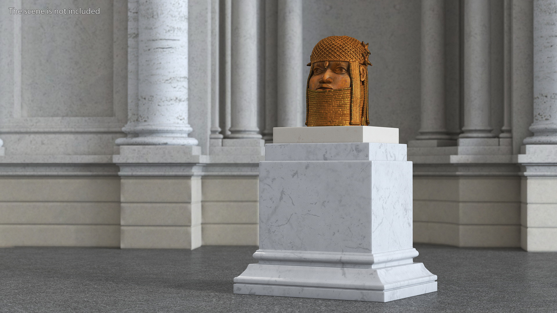 3D Benin Bronze Head Sculpture on a Pedestal