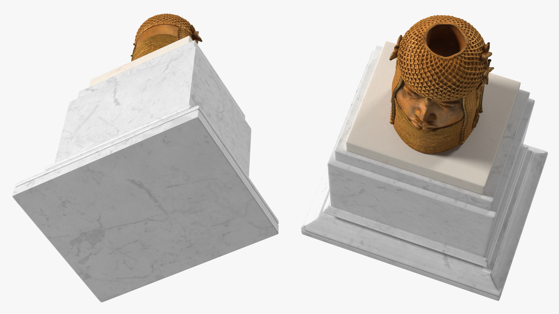 3D Benin Bronze Head Sculpture on a Pedestal
