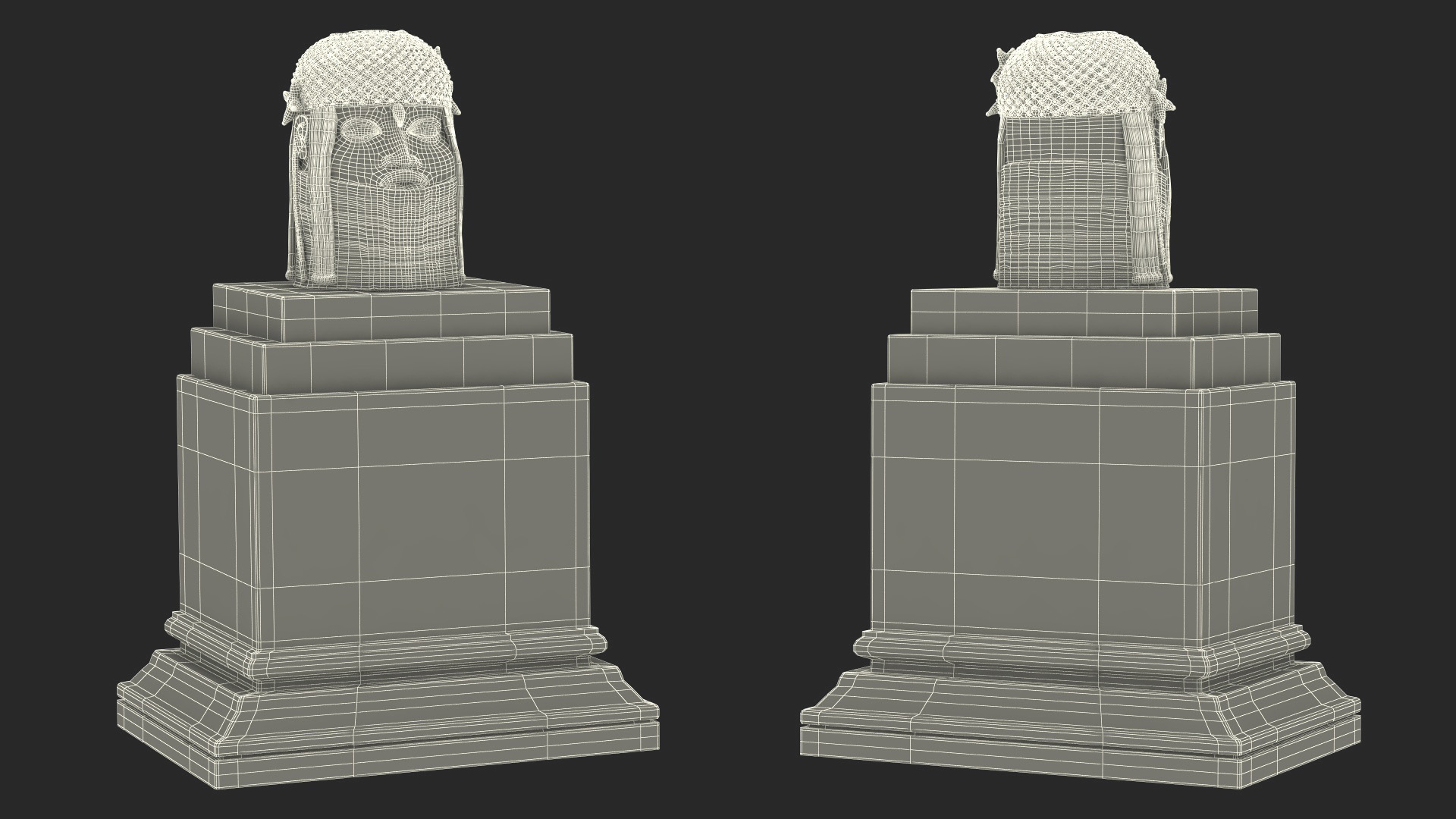 3D Benin Bronze Head Sculpture on a Pedestal