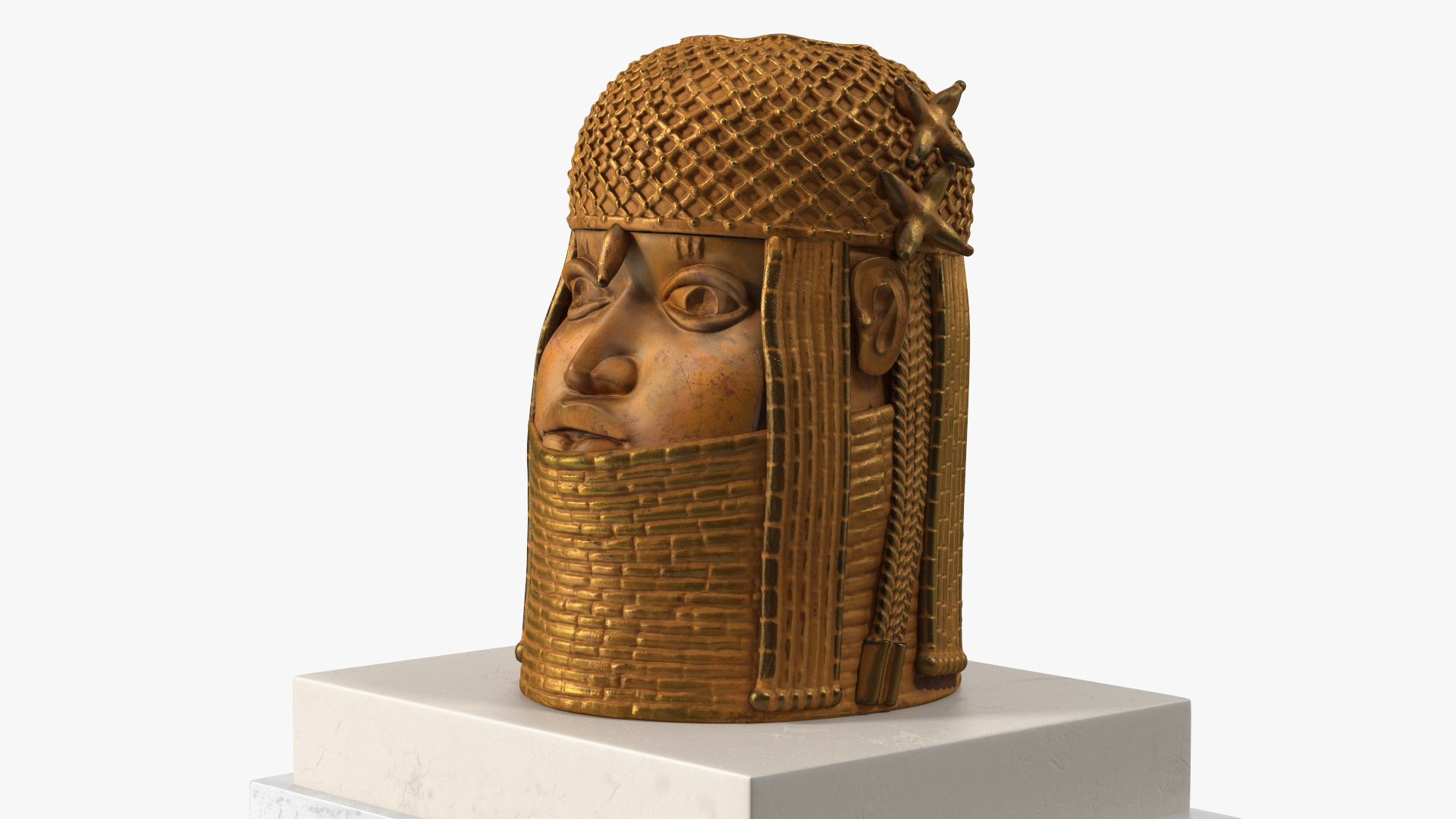 3D Benin Bronze Head Sculpture on a Pedestal