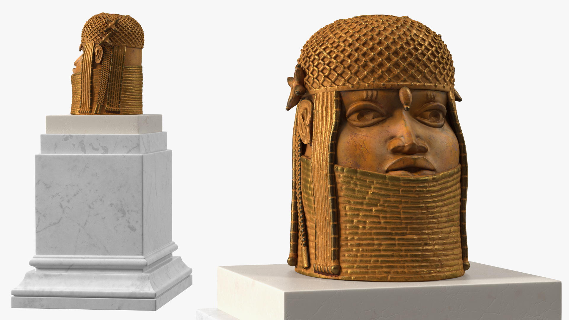 3D Benin Bronze Head Sculpture on a Pedestal