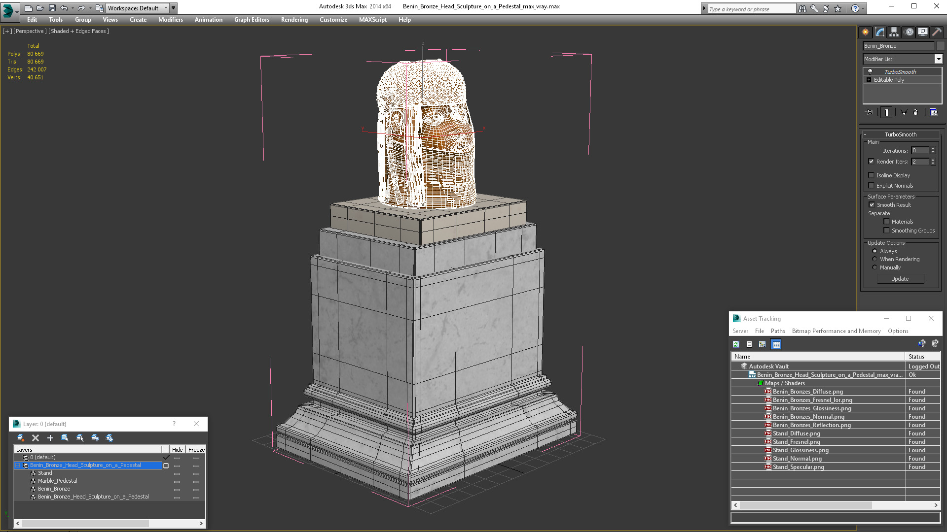 3D Benin Bronze Head Sculpture on a Pedestal