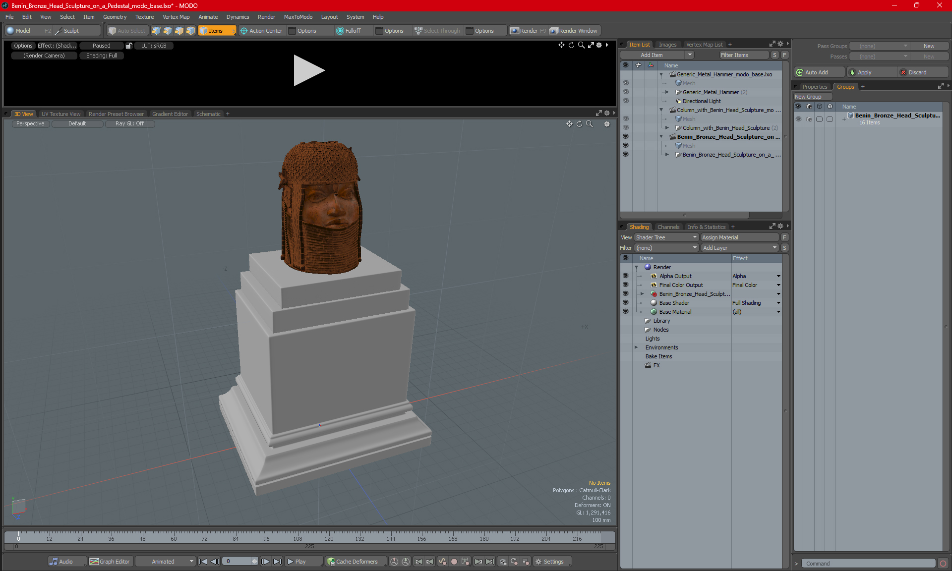 3D Benin Bronze Head Sculpture on a Pedestal