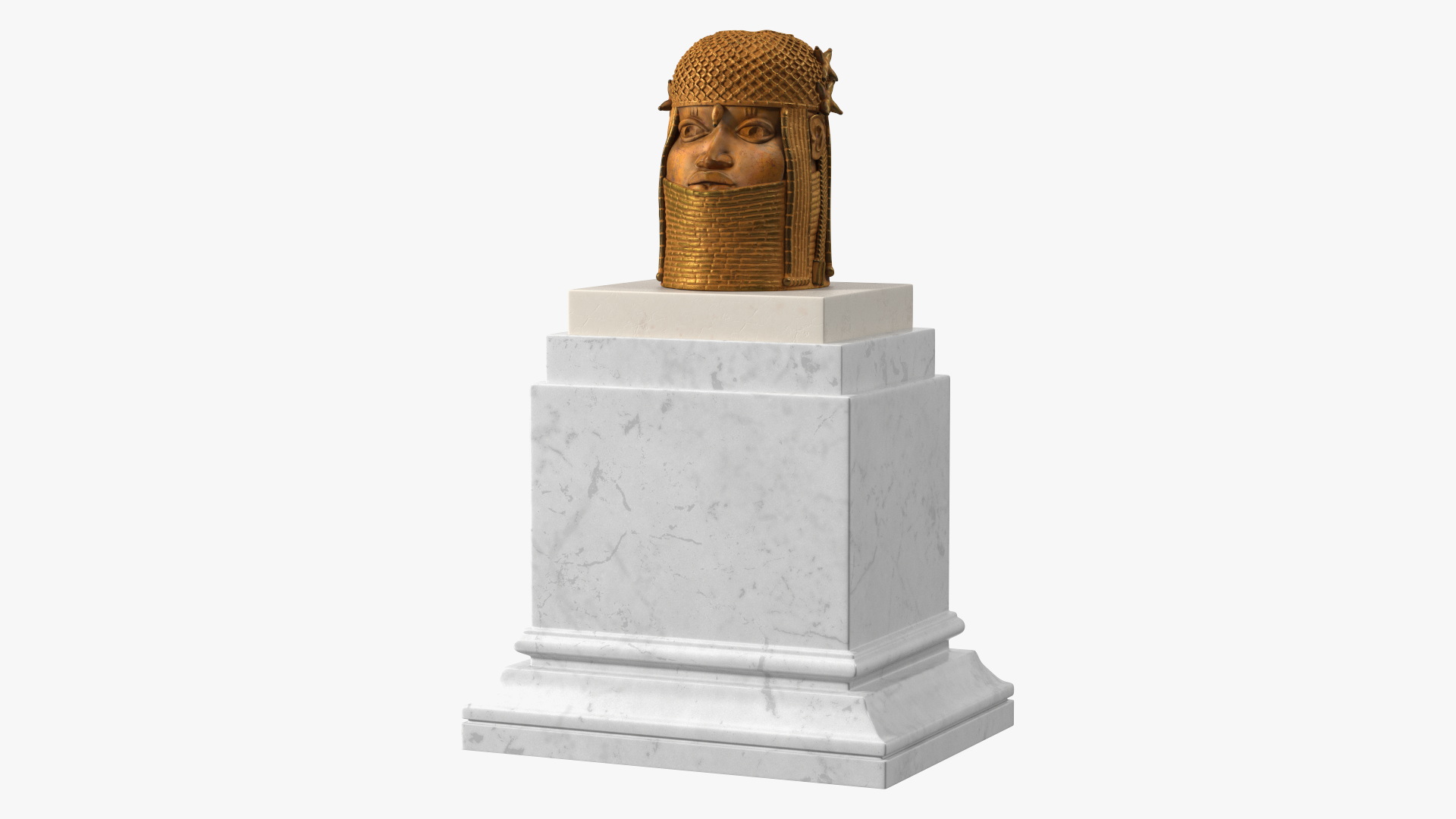 3D Benin Bronze Head Sculpture on a Pedestal