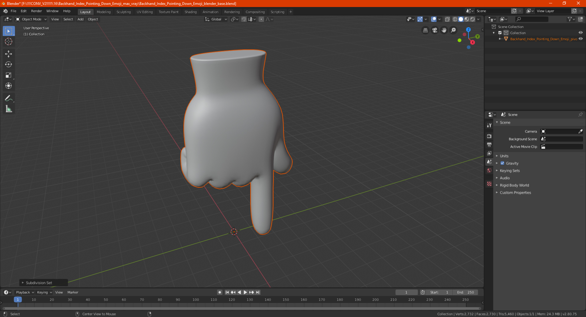 Backhand Index Pointing Down Emoji 3D model