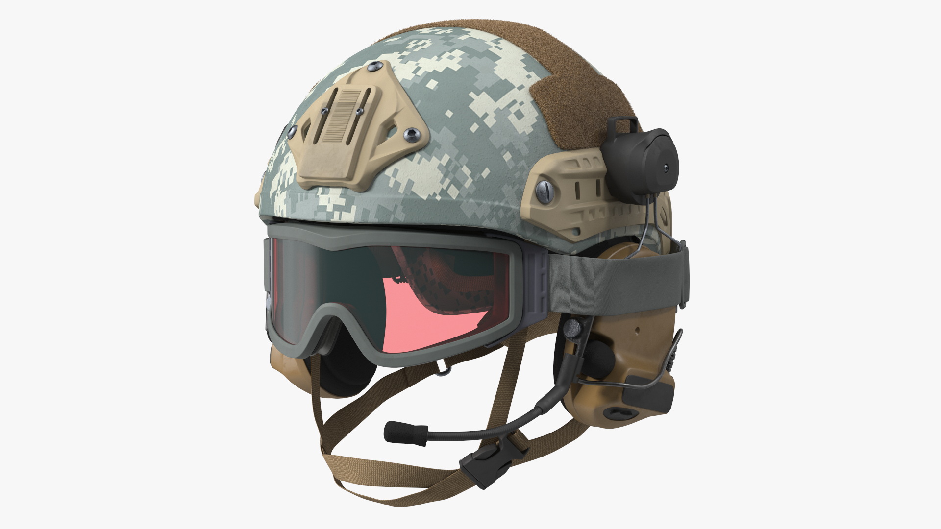 Tactical Gear Helmet Grey Camo with Goggles Fur 3D
