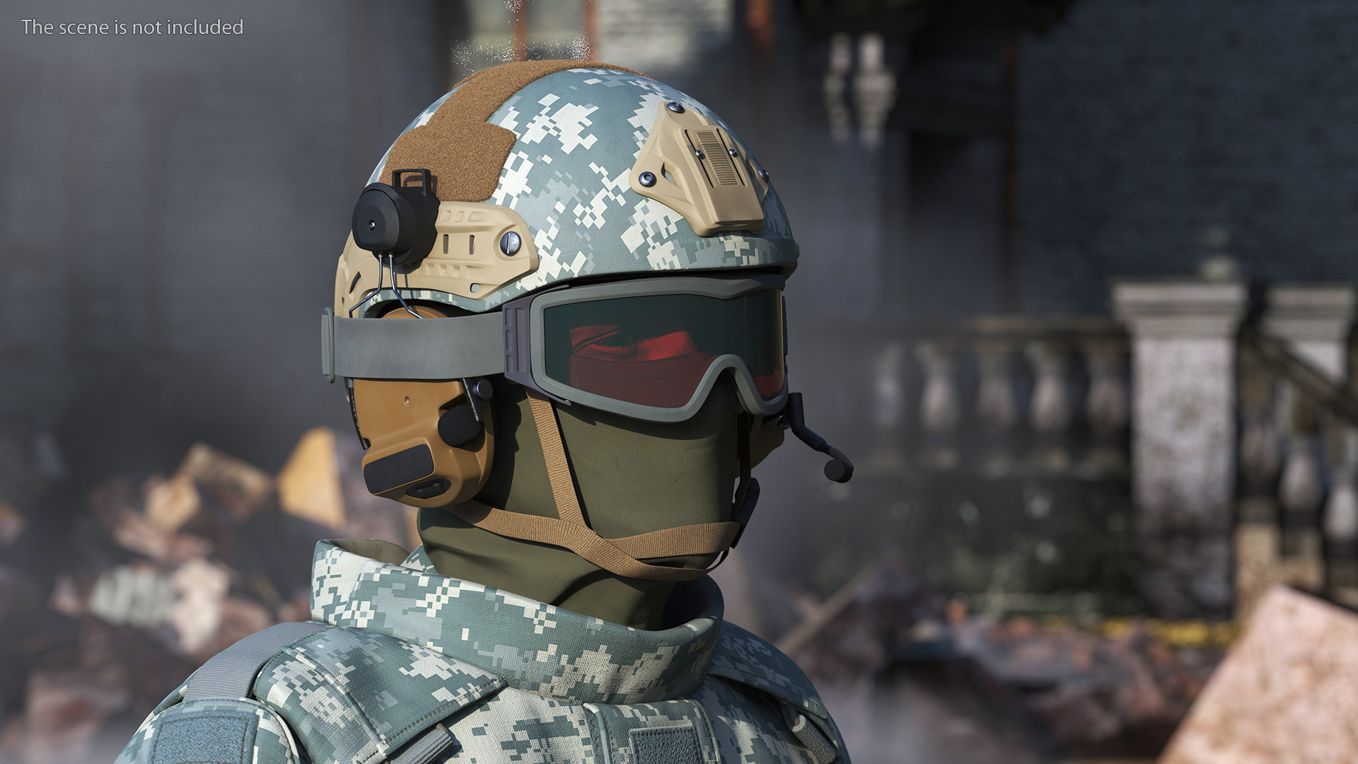 Tactical Gear Helmet Grey Camo with Goggles Fur 3D