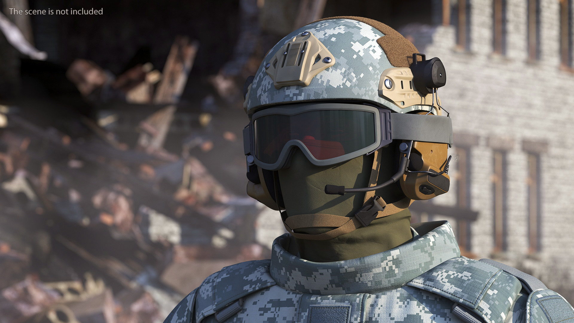Tactical Gear Helmet Grey Camo with Goggles Fur 3D