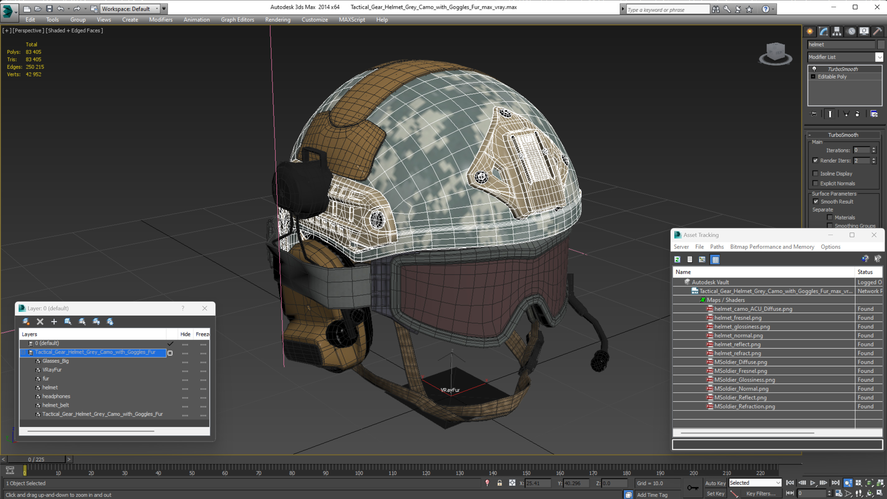 Tactical Gear Helmet Grey Camo with Goggles Fur 3D