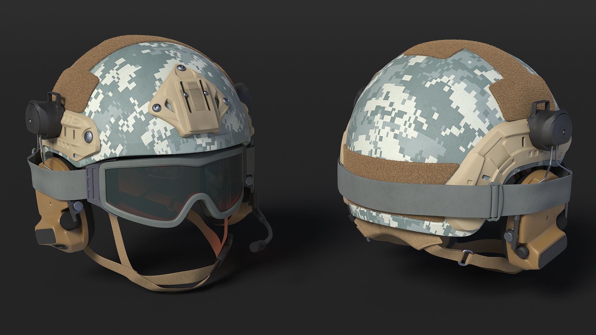 Tactical Gear Helmet Grey Camo with Goggles Fur 3D
