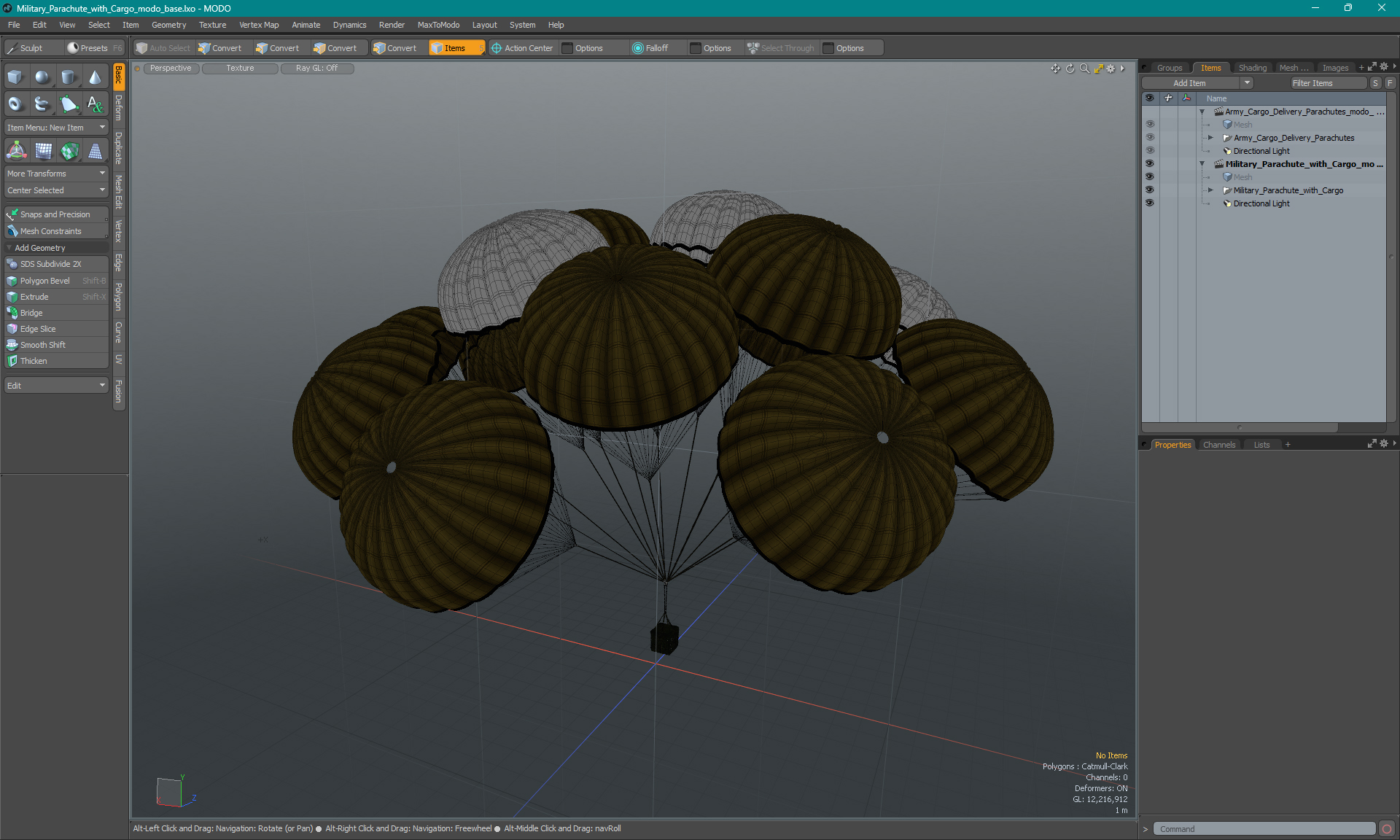 Military Parachute with Cargo 3D model