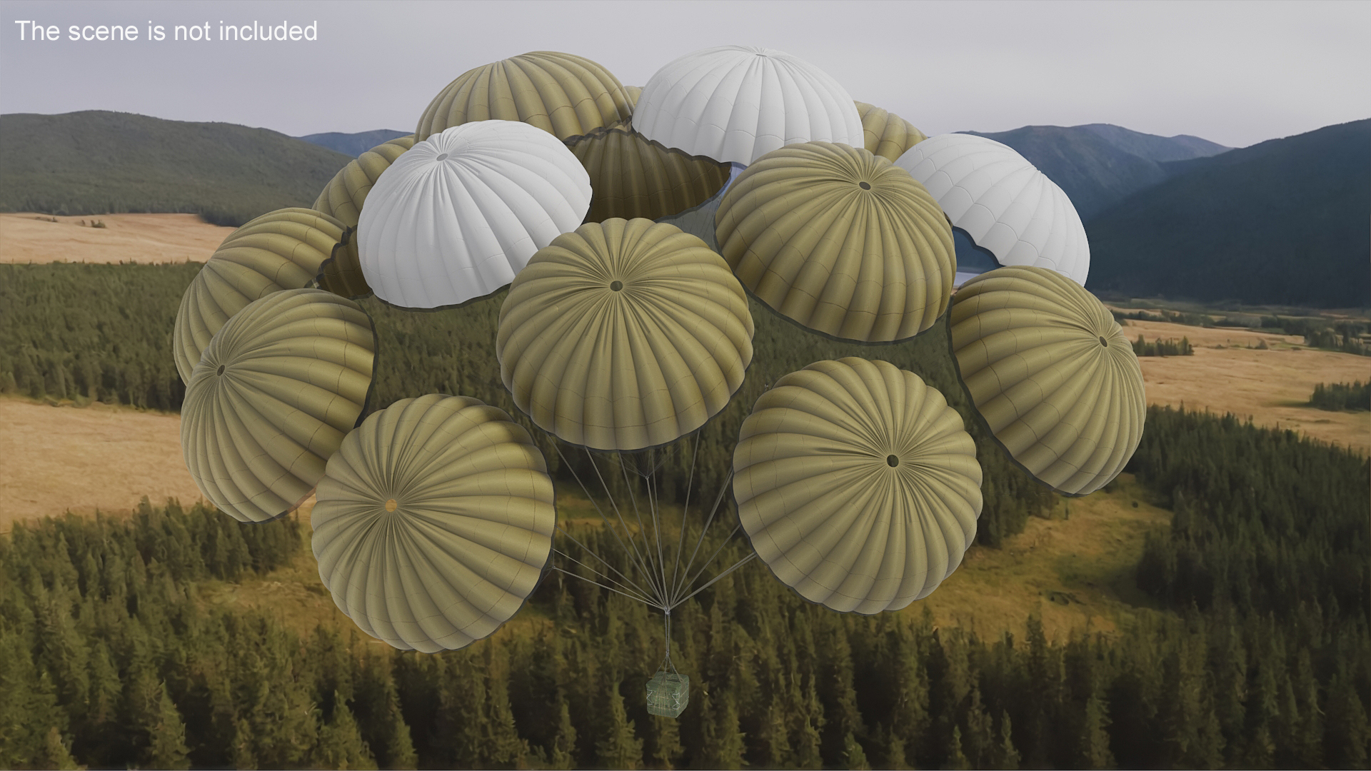 Military Parachute with Cargo 3D model