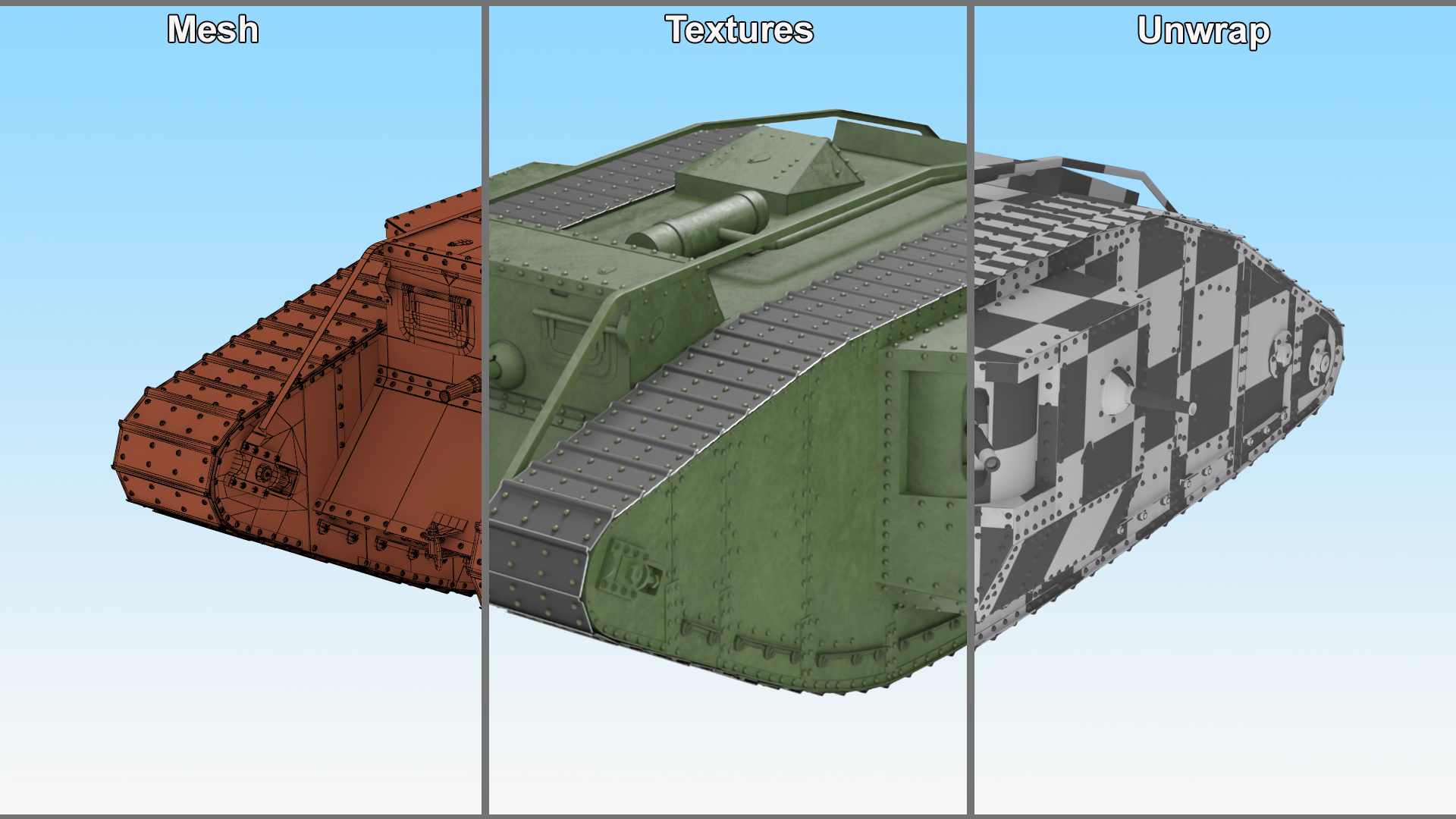 Tank MK 4 Male Green Rigged 3D