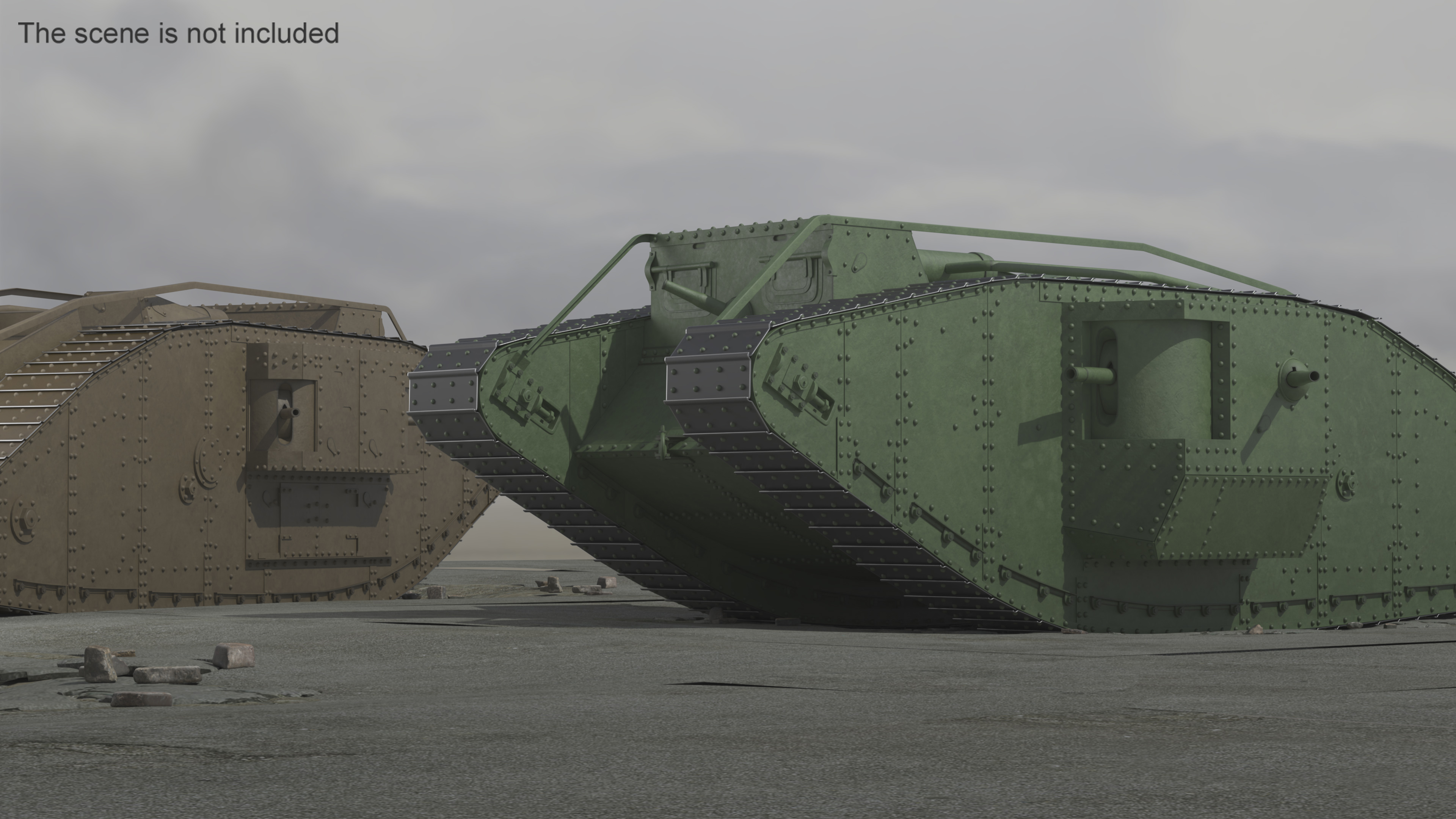 Tank MK 4 Male Green Rigged 3D