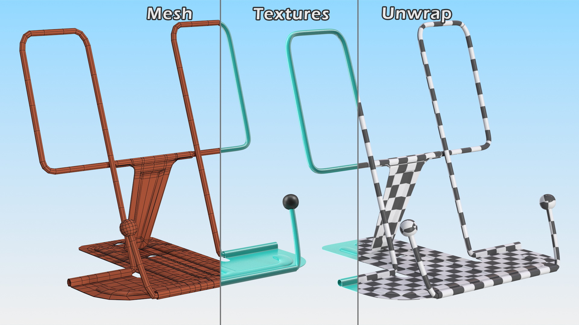 Folding Metal Book Stand Teal 3D model
