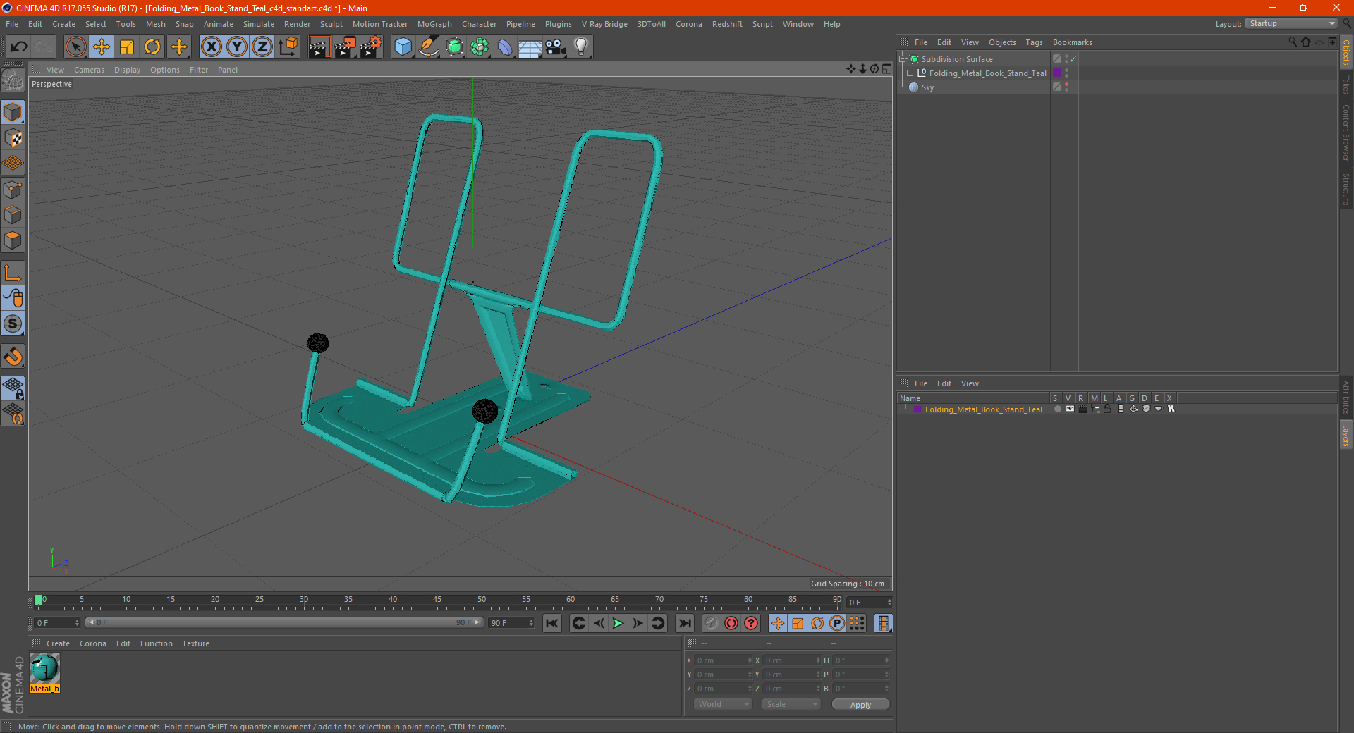 Folding Metal Book Stand Teal 3D model