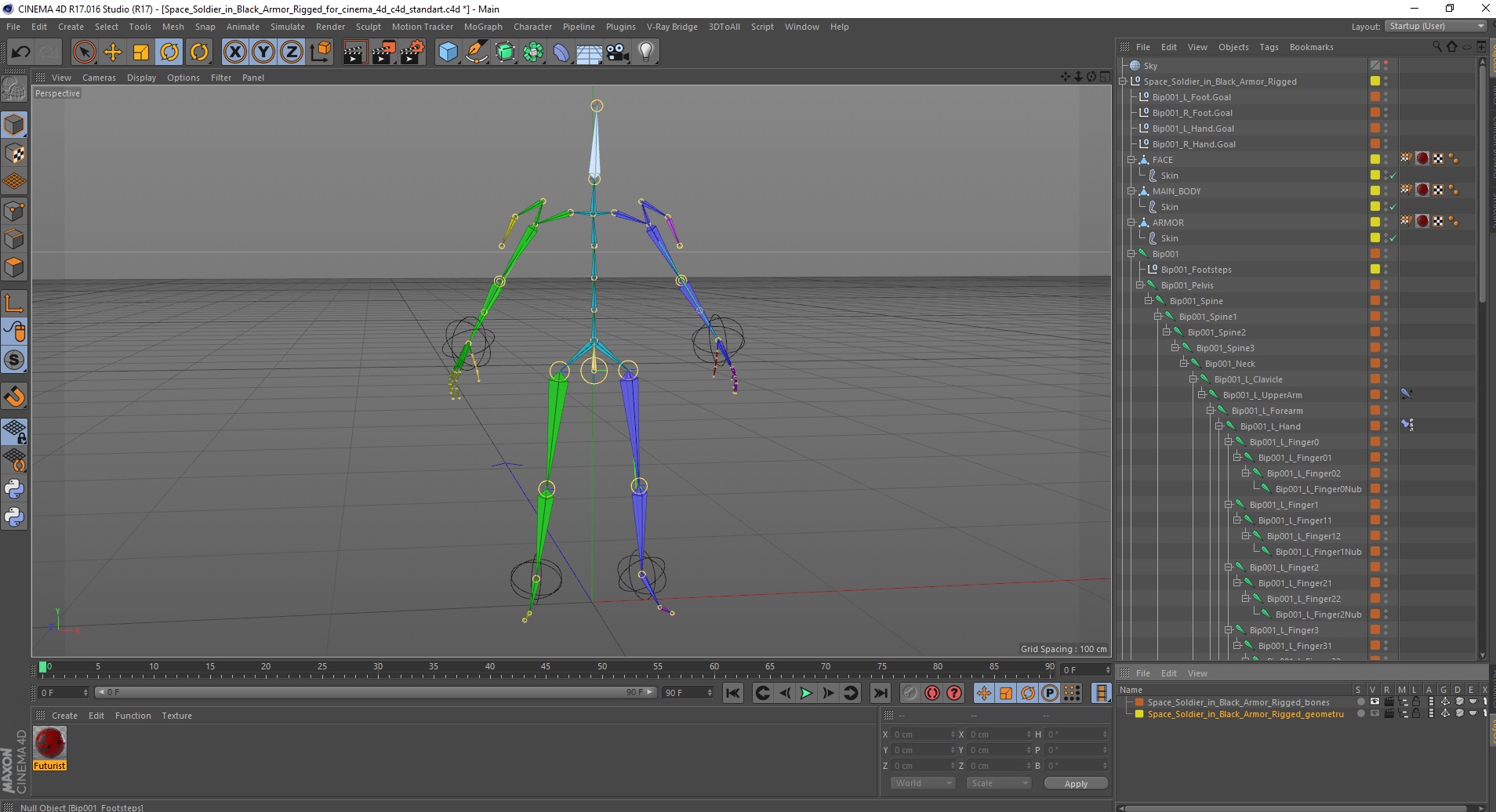 3D Futuristic Cyborg in Red Armor Rigged for Cinema 4D