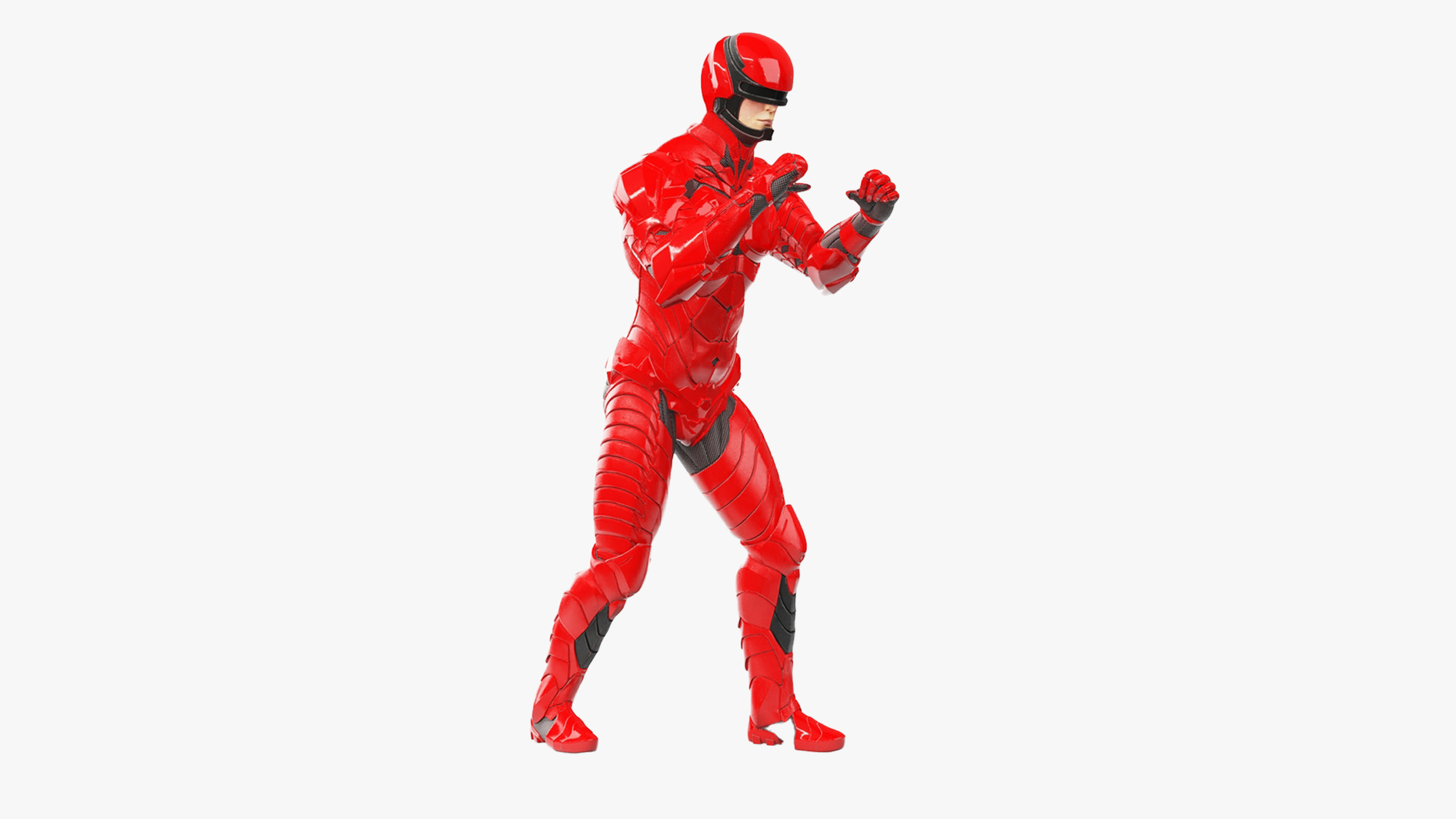 3D Futuristic Cyborg in Red Armor Rigged for Cinema 4D