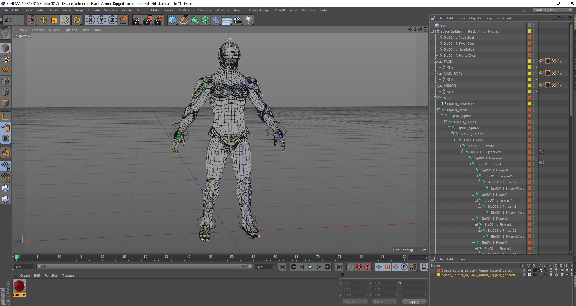 3D Futuristic Cyborg in Red Armor Rigged for Cinema 4D
