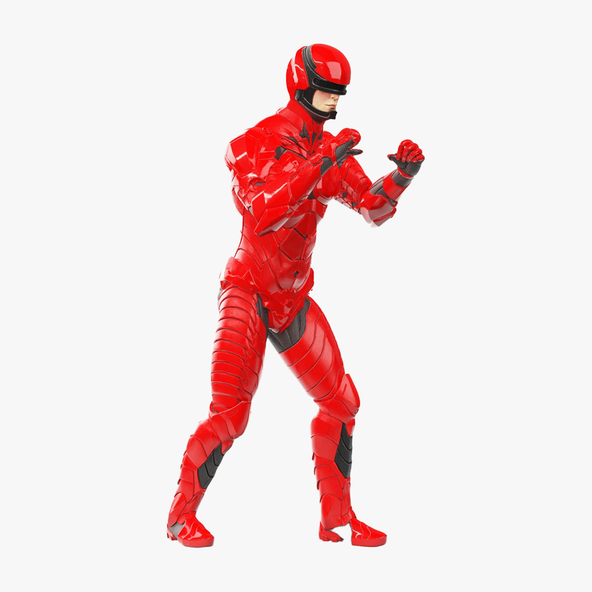 3D Futuristic Cyborg in Red Armor Rigged for Cinema 4D