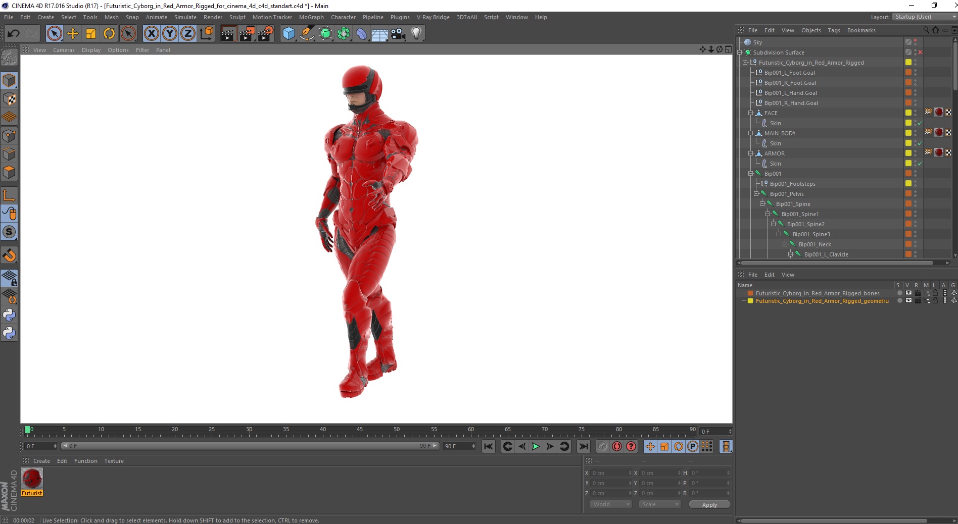 3D Futuristic Cyborg in Red Armor Rigged for Cinema 4D