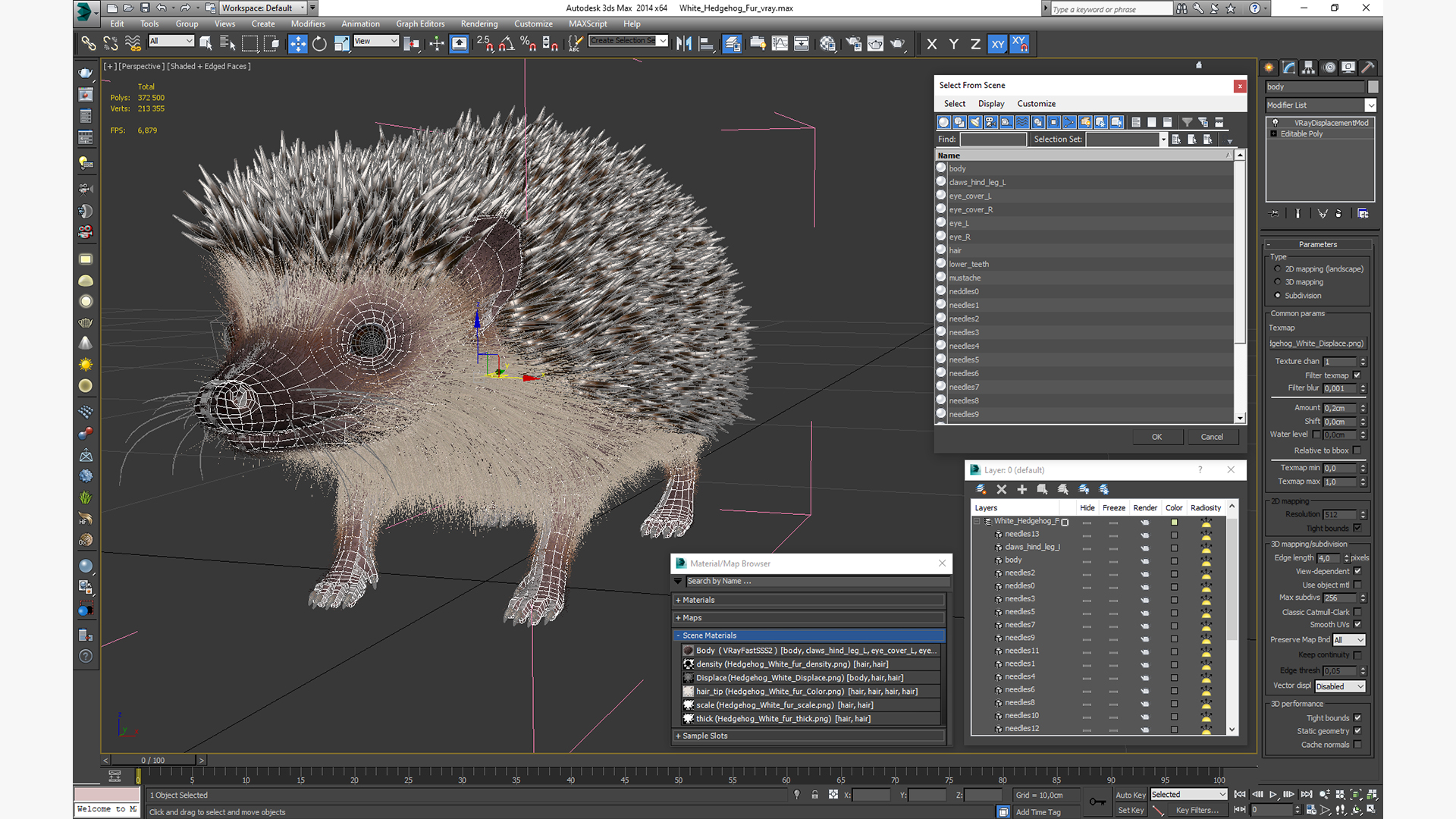 3D White Hedgehog Fur model