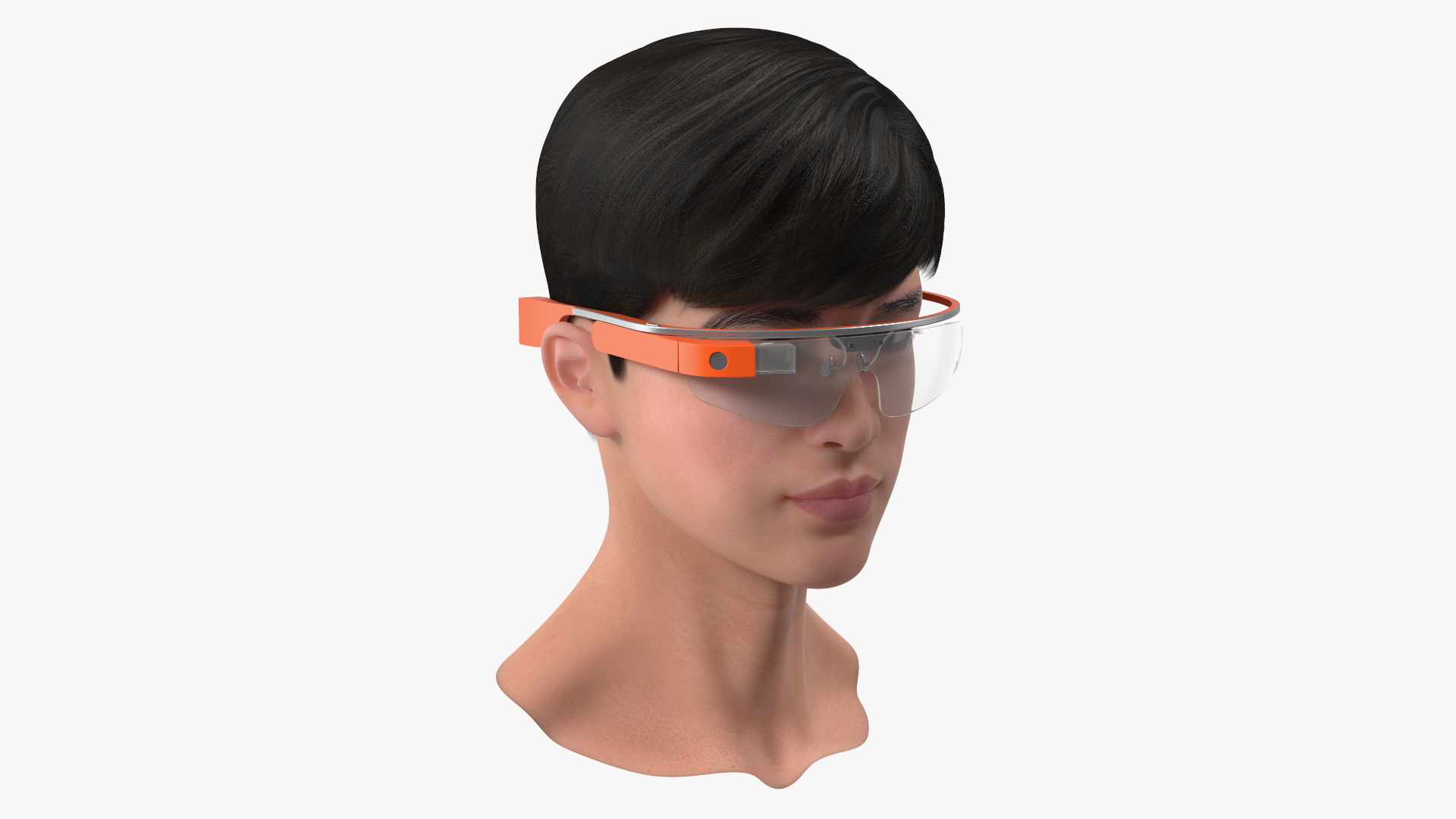 Chinese Schoolboy Head with Google Glasses 3D