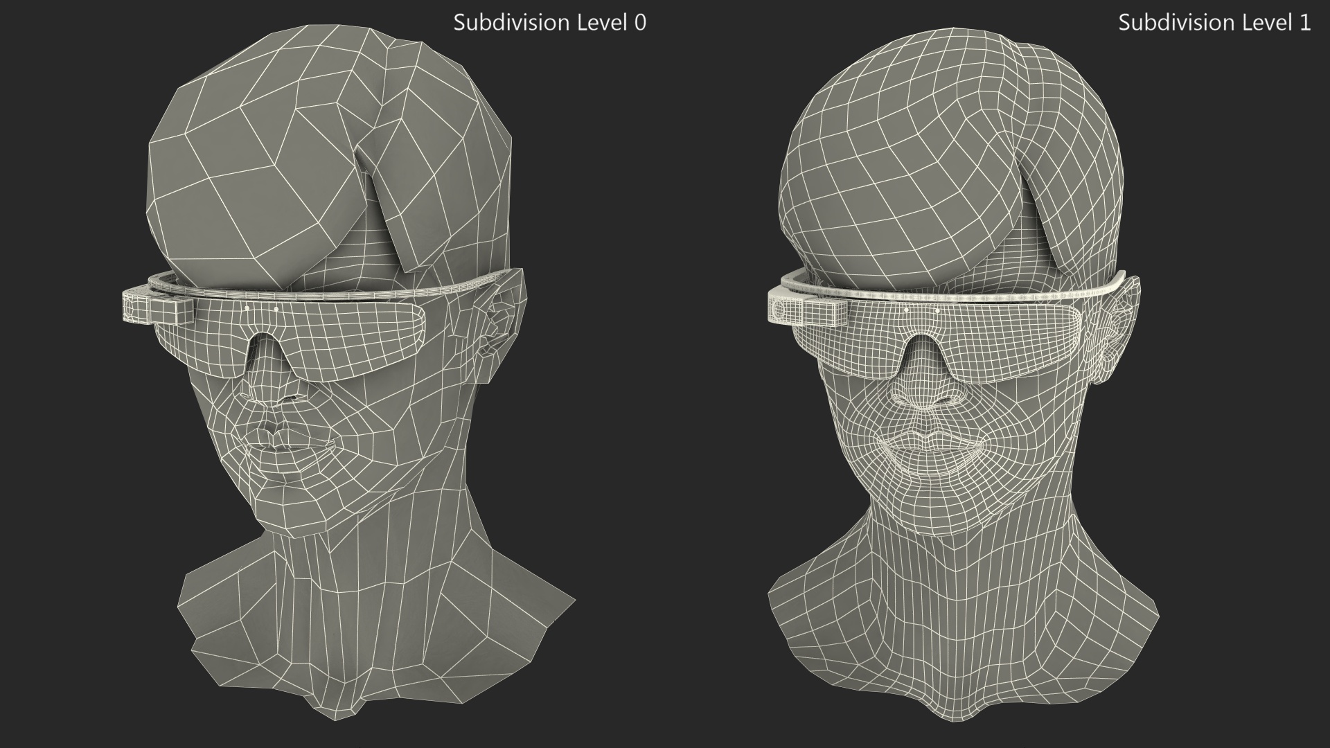 Chinese Schoolboy Head with Google Glasses 3D