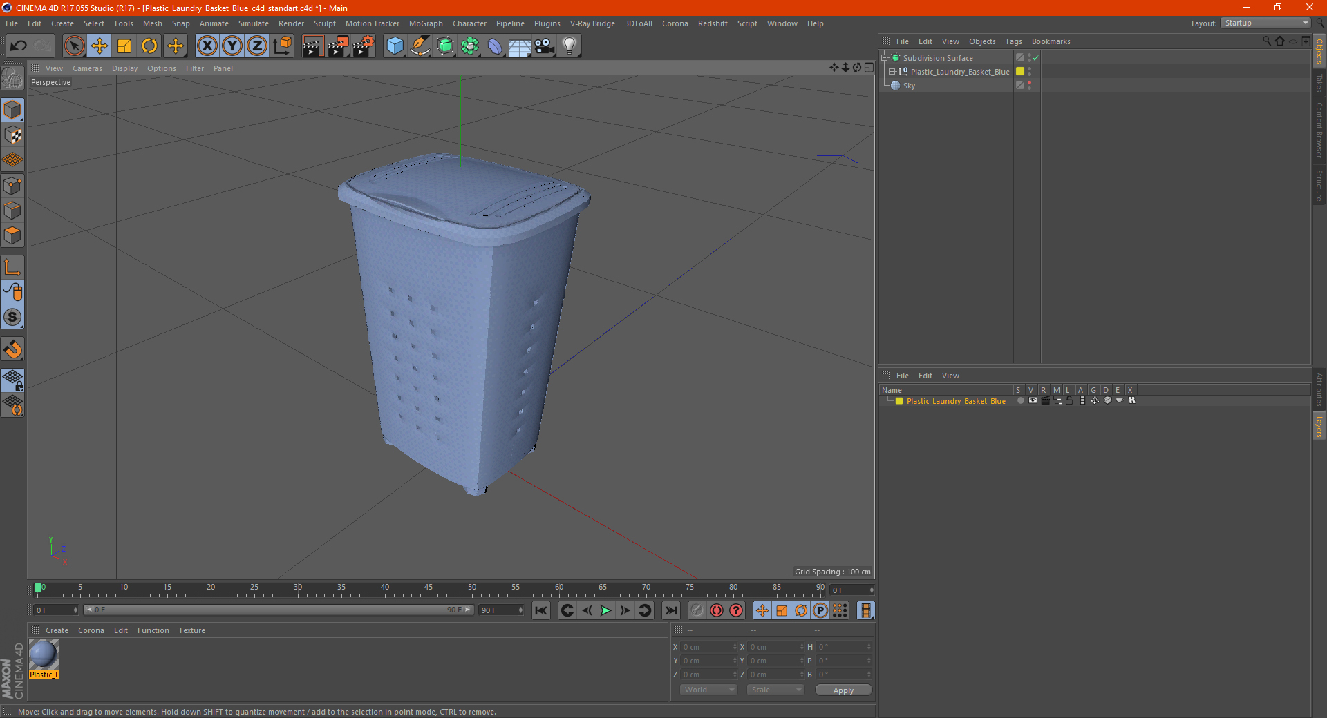 Plastic Laundry Basket Blue 3D