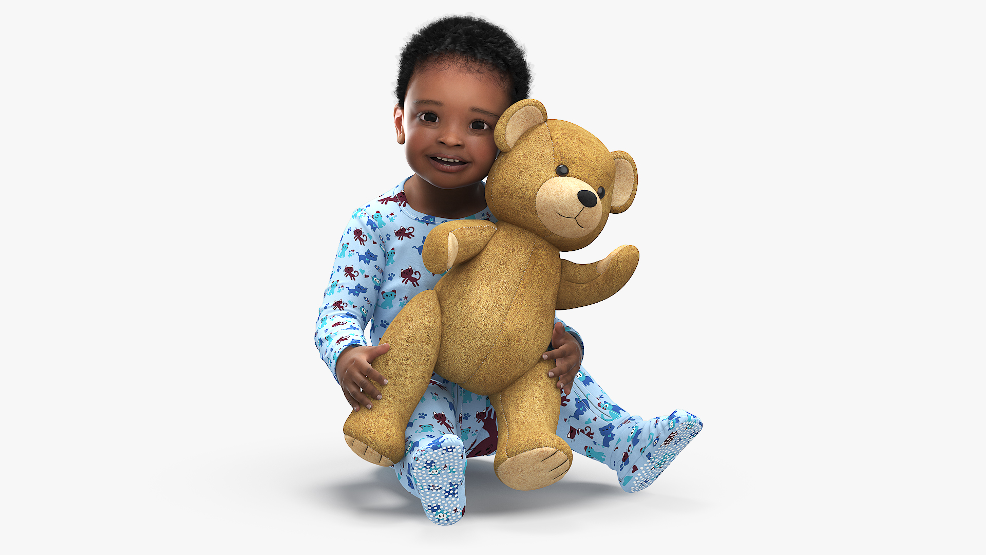 Little Black Boy with Teddy Bear Rigged 3D model