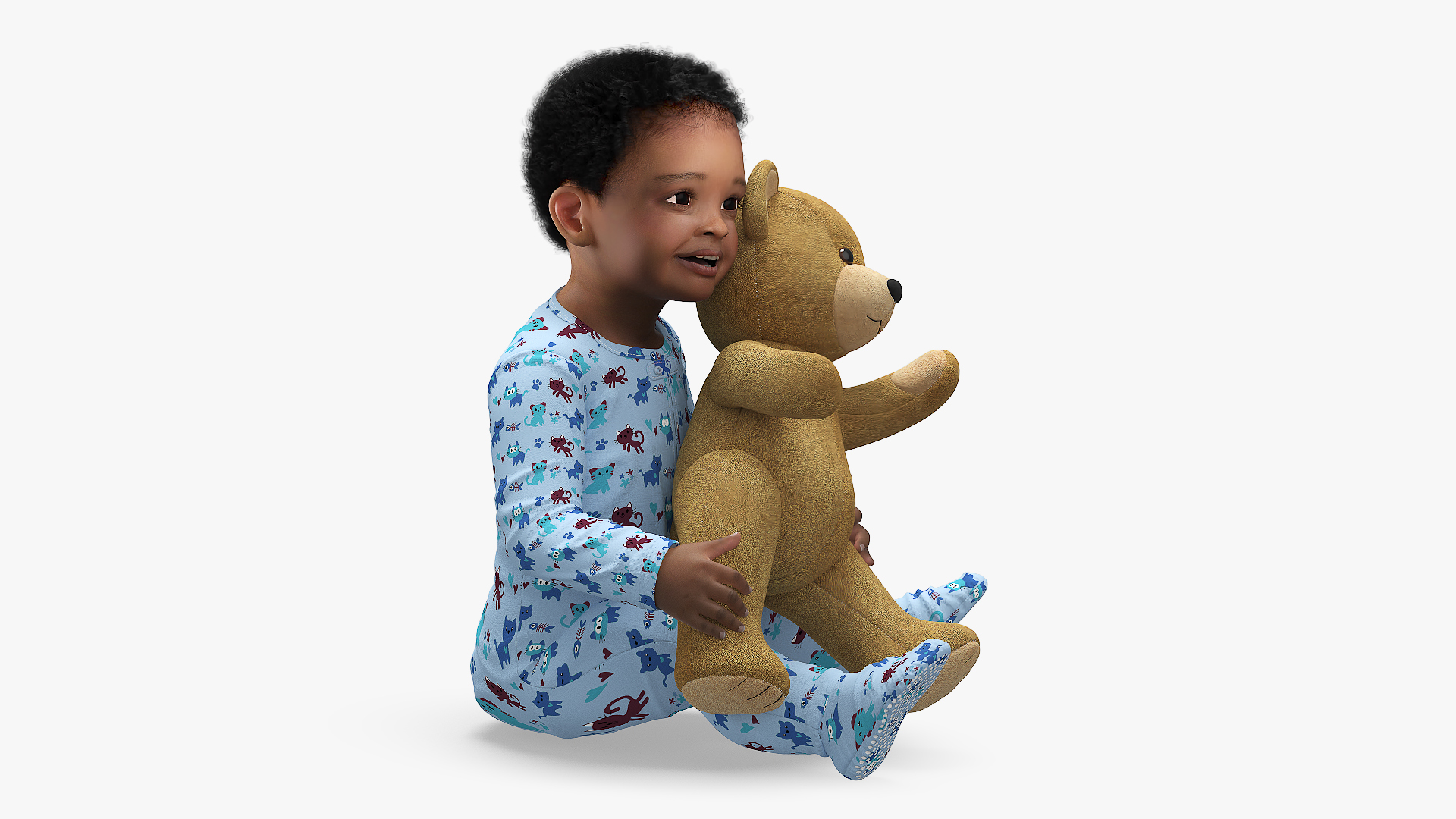 Little Black Boy with Teddy Bear Rigged 3D model